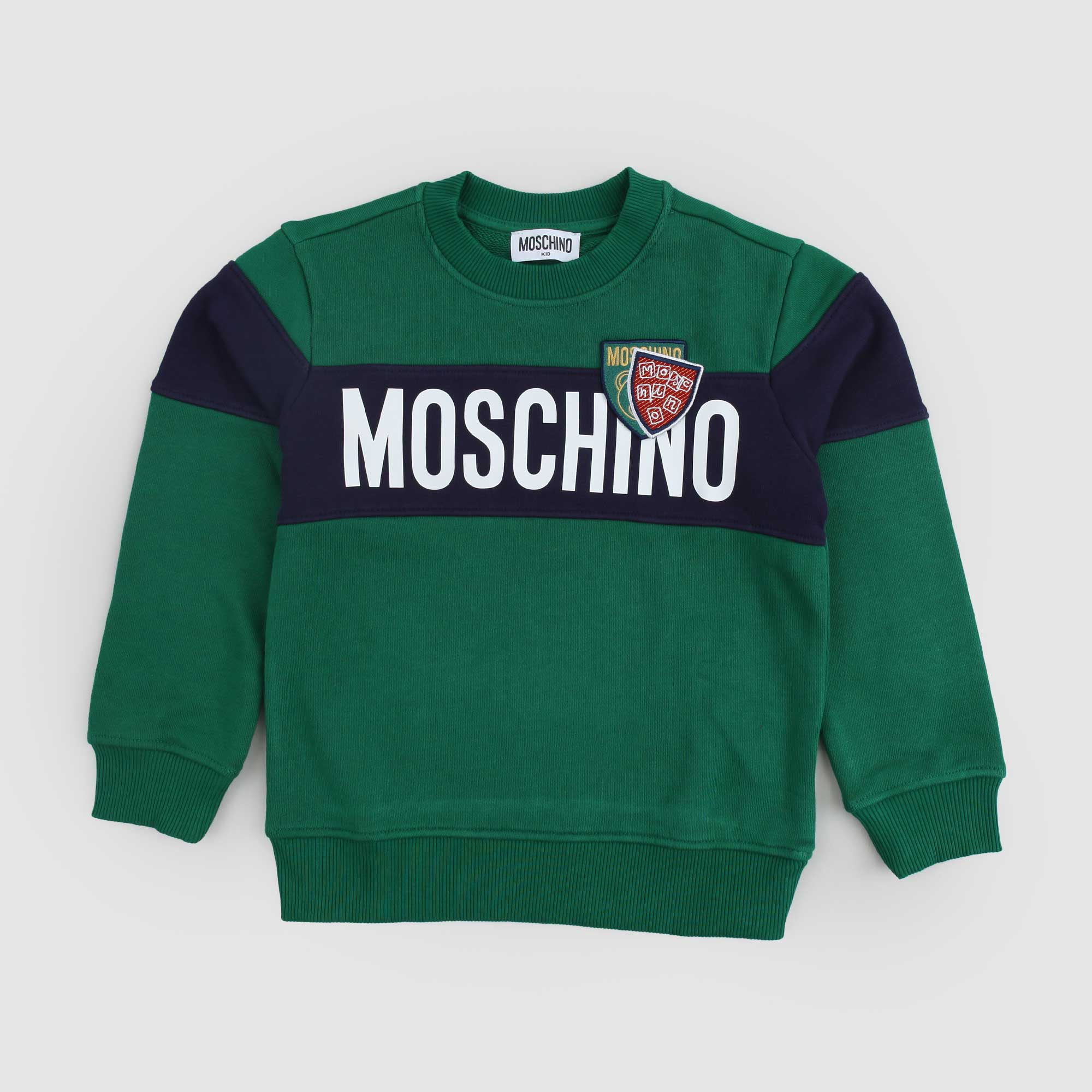 Felpa verde blu firmata MOSCHINO - annameglio.com abbigliamento moda