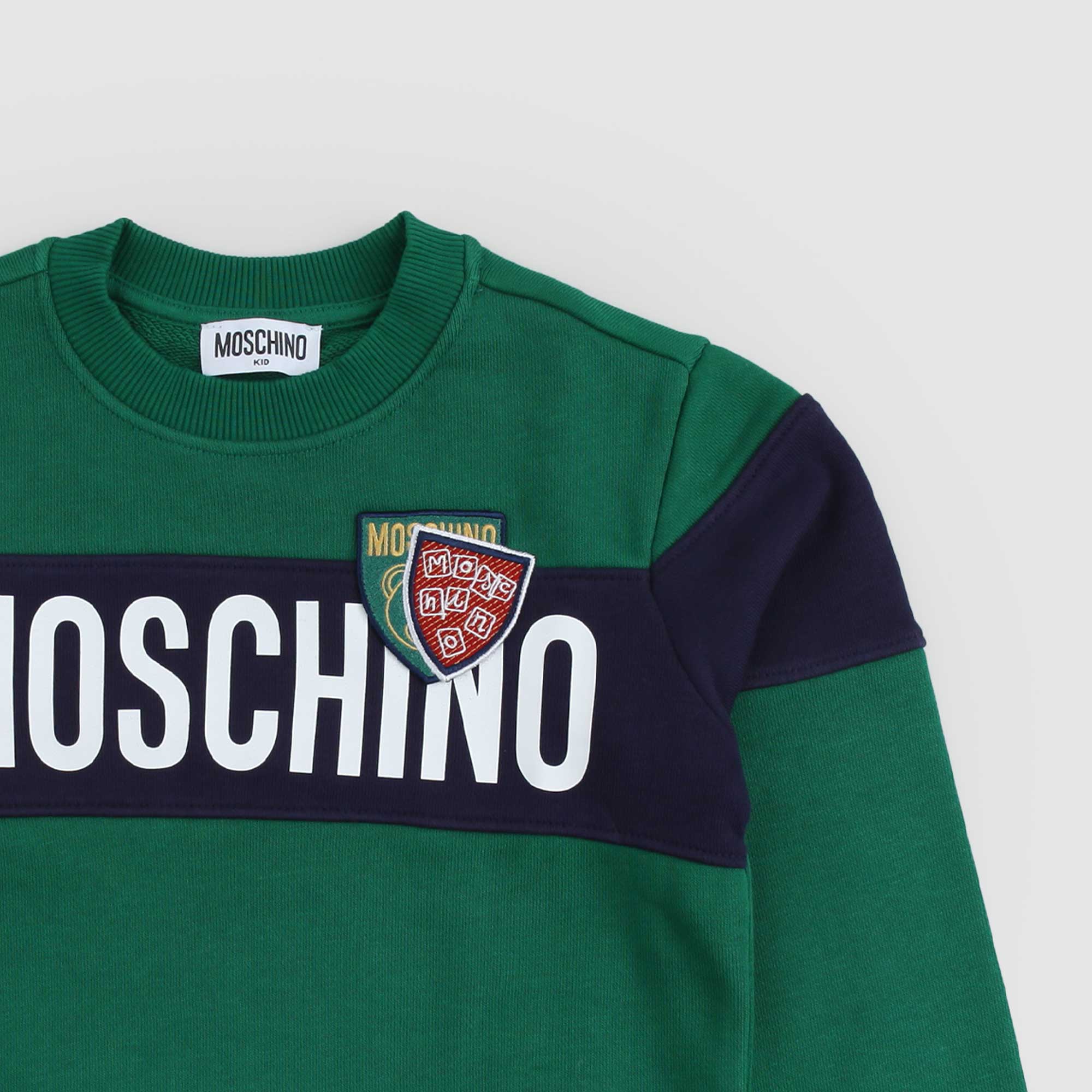 Felpa verde blu firmata MOSCHINO - annameglio.com abbigliamento moda