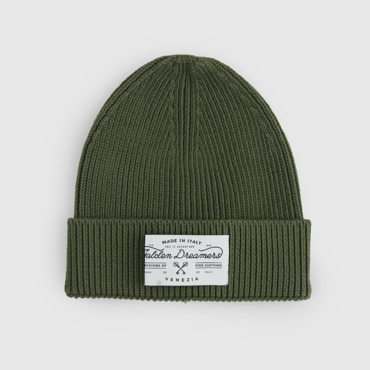 NE_UD - Berretto Invernale In Maglia New Era - Uomo, Colore Olive, Taglia Unica, Con Bandiera Ricamata, Lunghezza 30 Cm