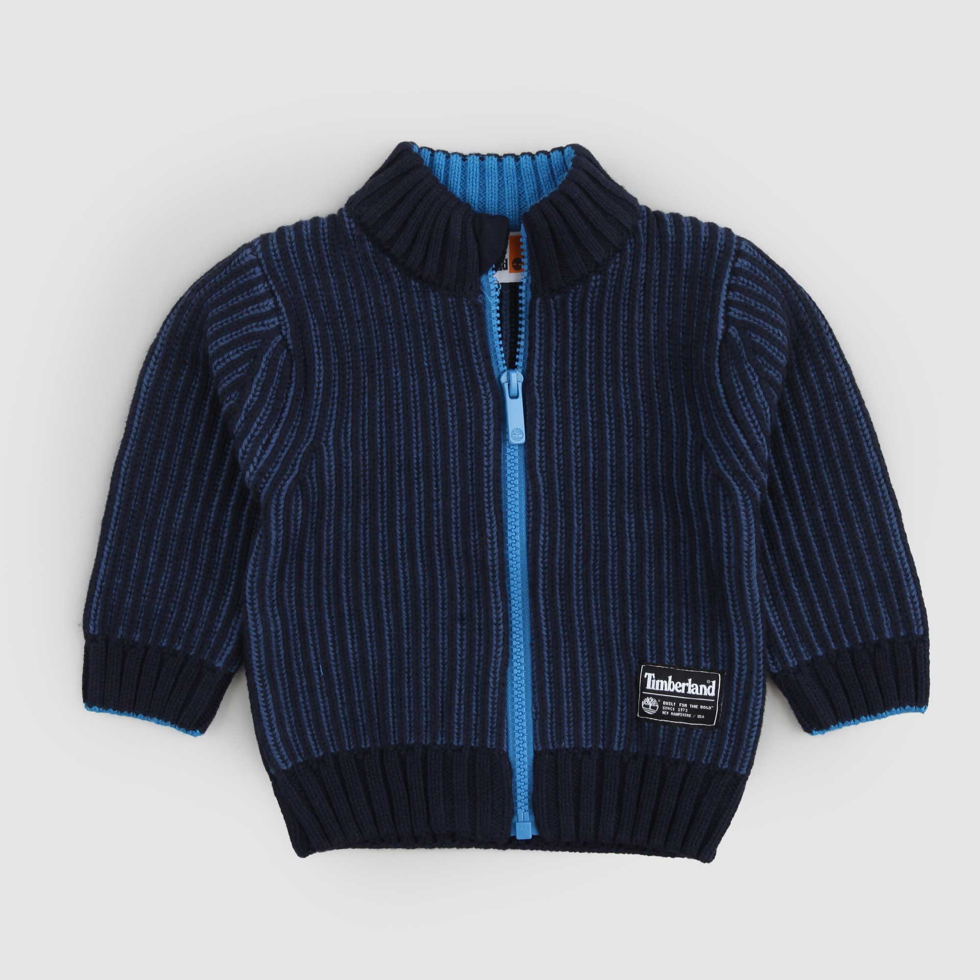 Cardigan Blu con zip a collo alto a coste inglesi - annameglio.com abbigliamento moda