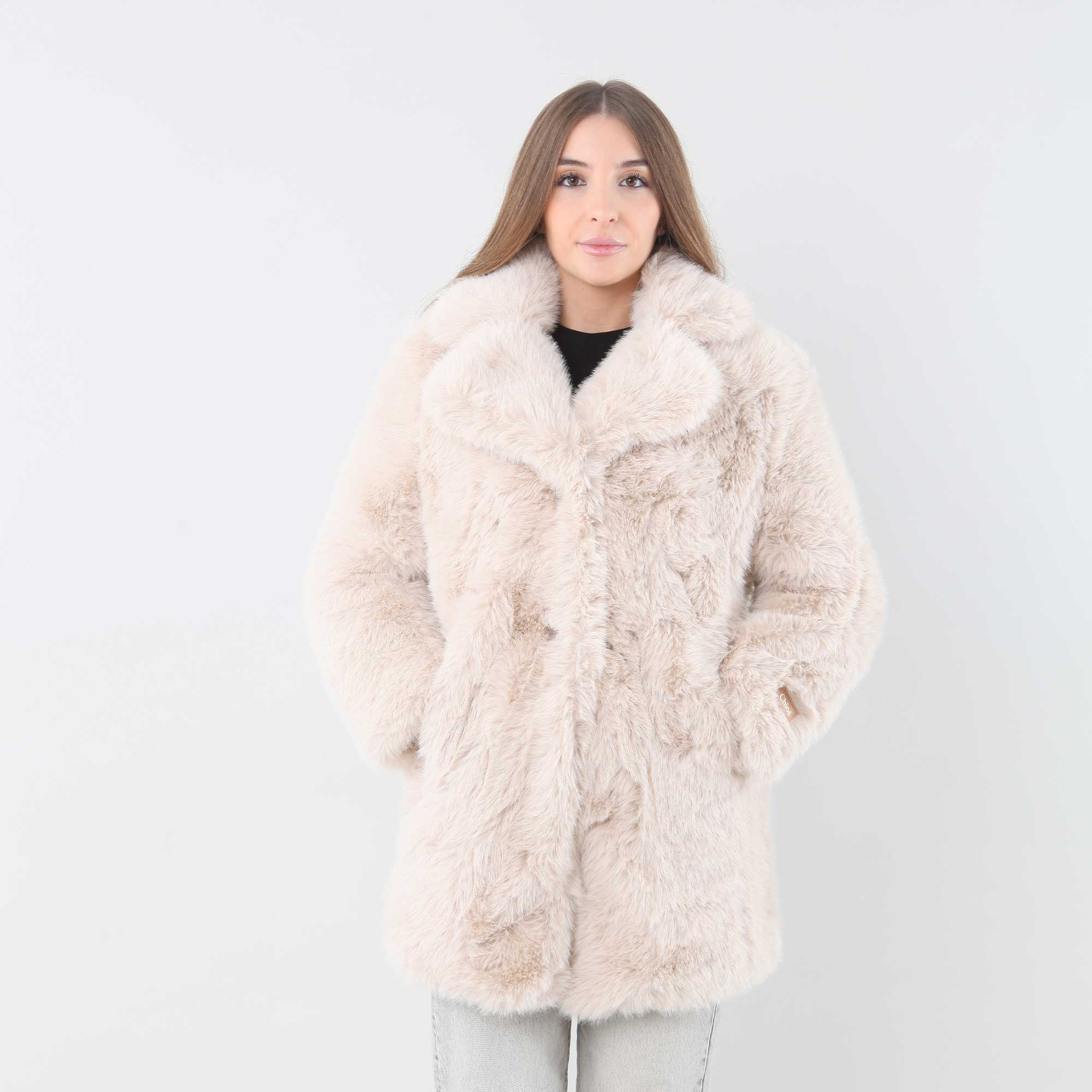 Cappotto In Pelliccia Sintetica Beige - annameglio.com abbigliamento moda