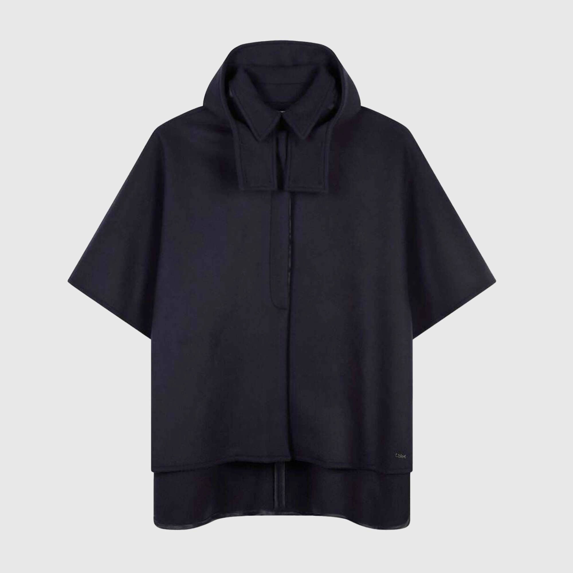 Mantella con cappuccio e bottoni in lana blu - annameglio.com abbigliamento moda