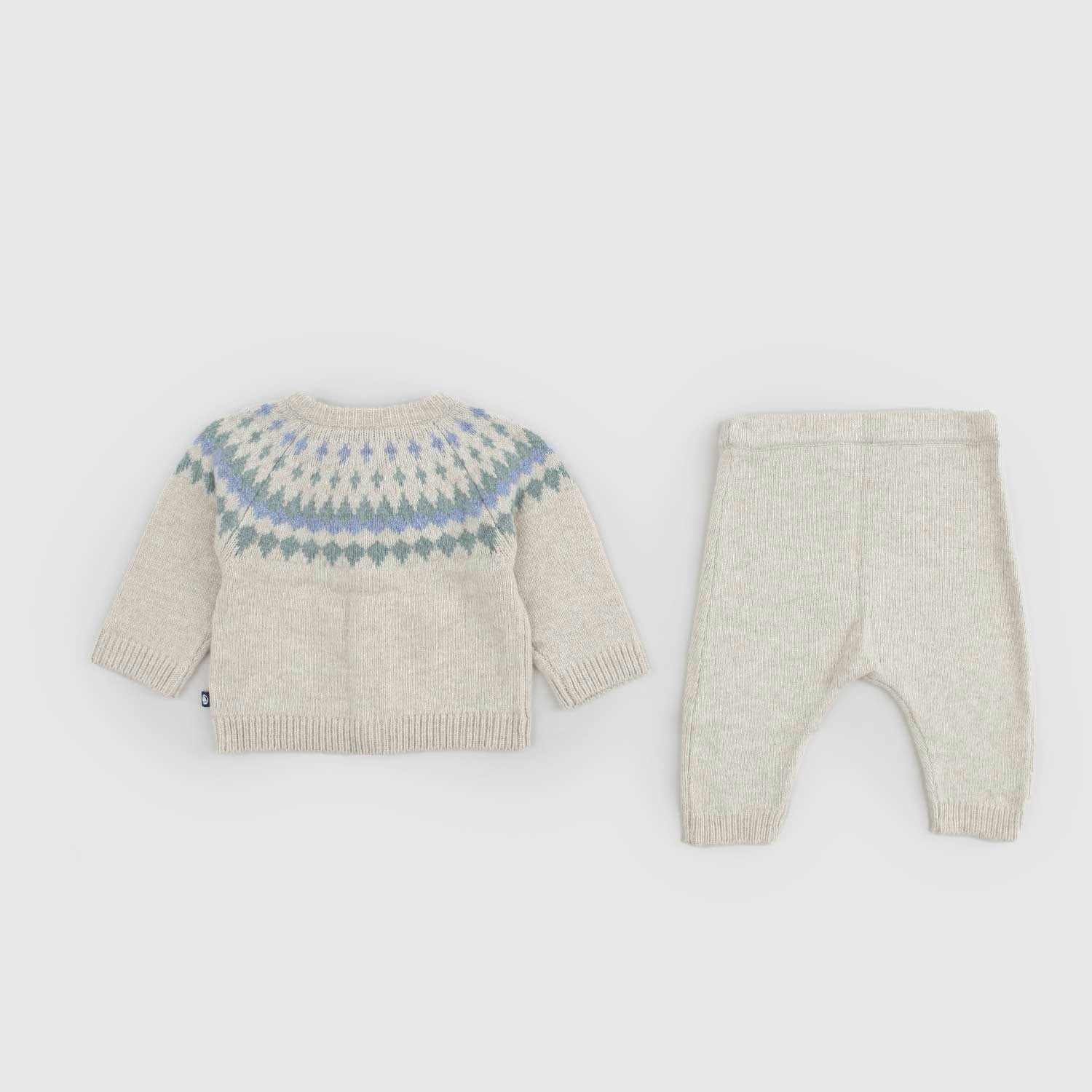 Completino in maglia Baby Unisex Beige e Azzurro - annameglio.com abbigliamento moda