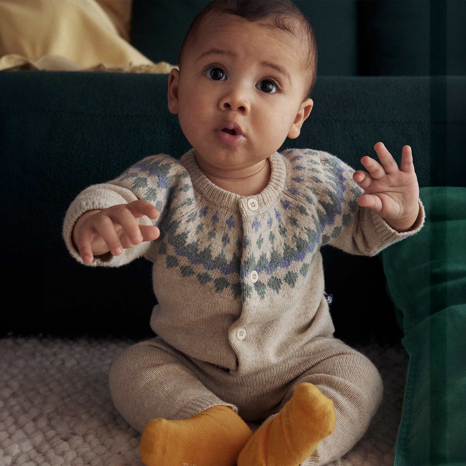 Completino in maglia Baby Unisex Beige e Azzurro - annameglio.com abbigliamento moda