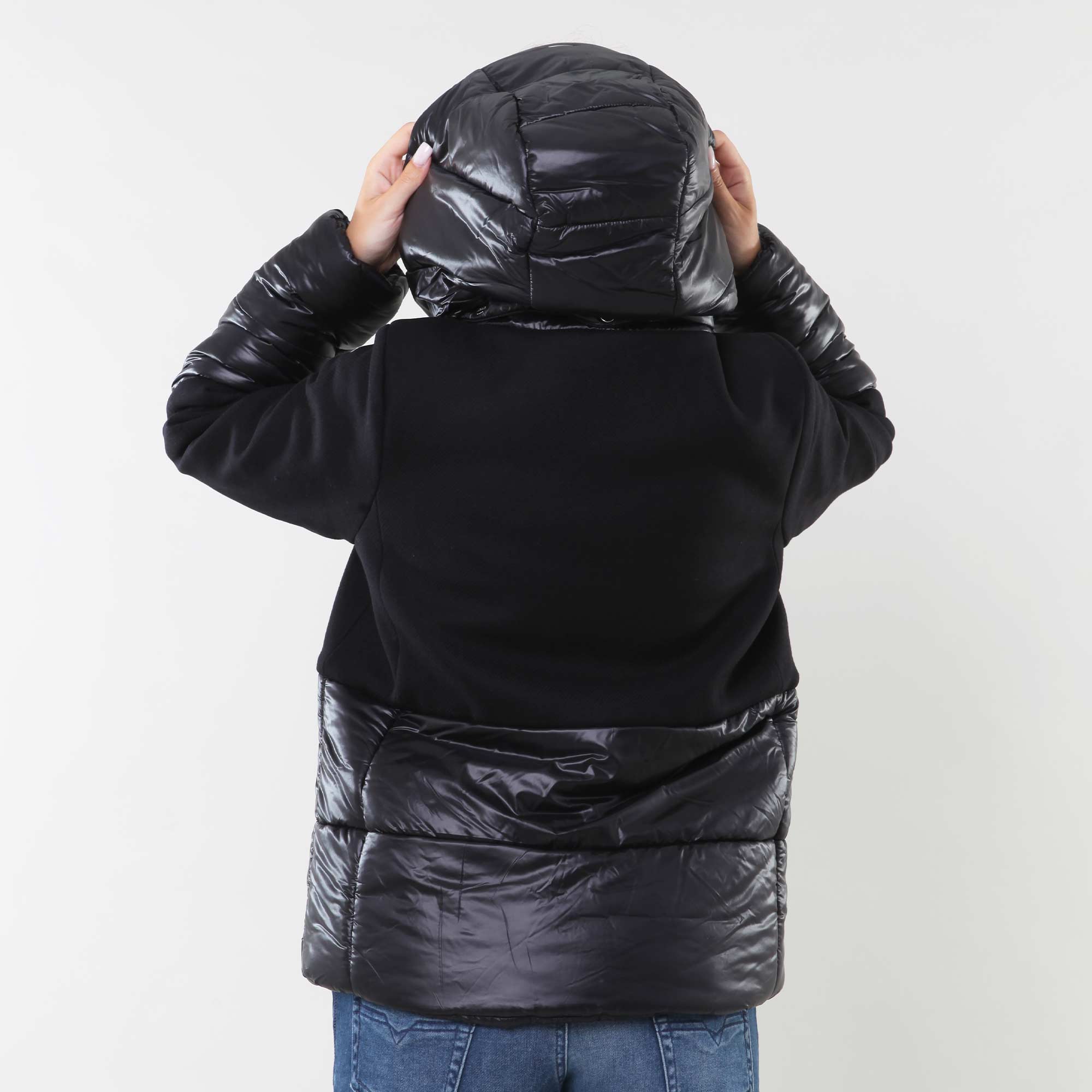 Cappotto parka nero in ecowool e nylon ultralight - annameglio.com abbigliamento moda