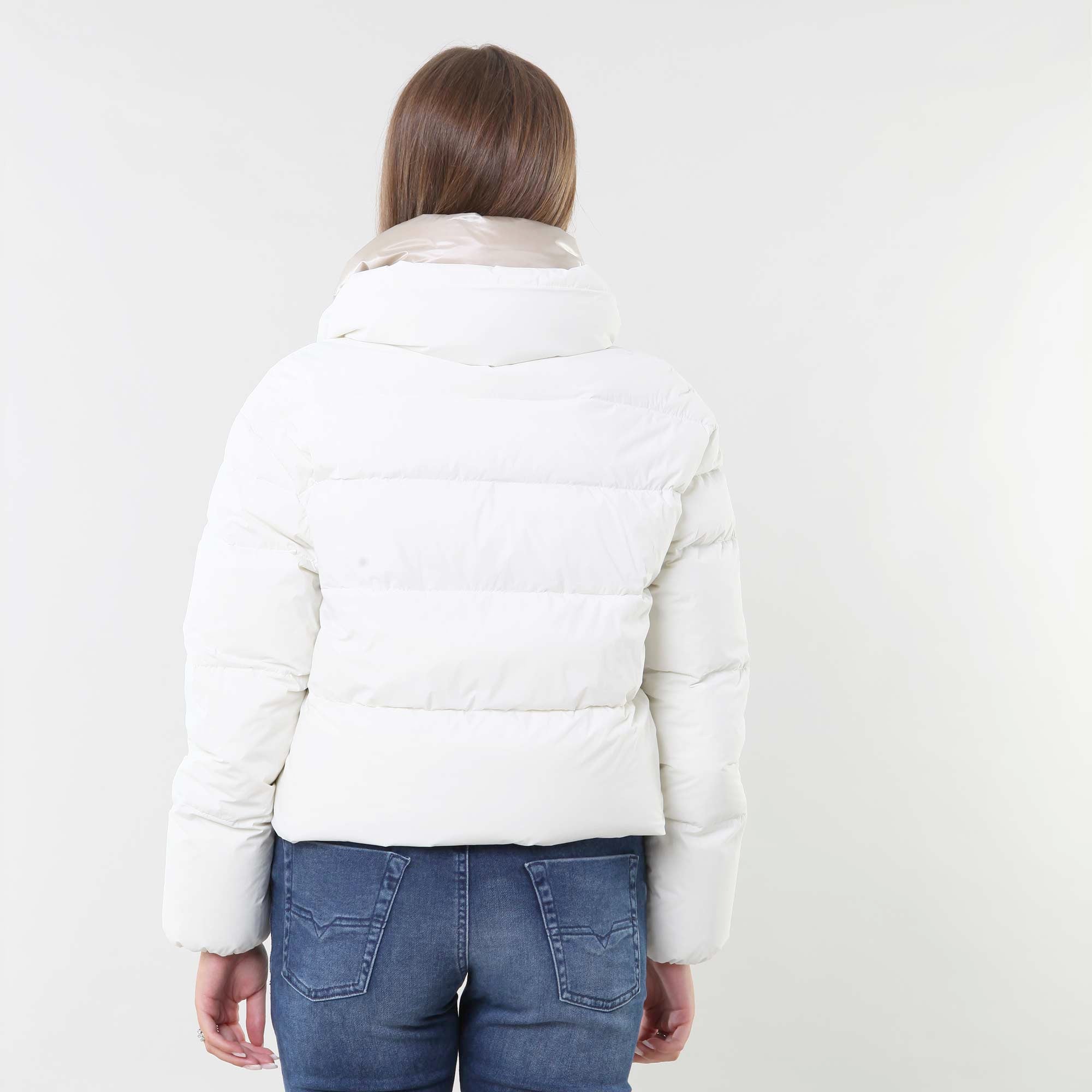 Piumino bomber bianco e beige in light nylon - annameglio.com abbigliamento moda