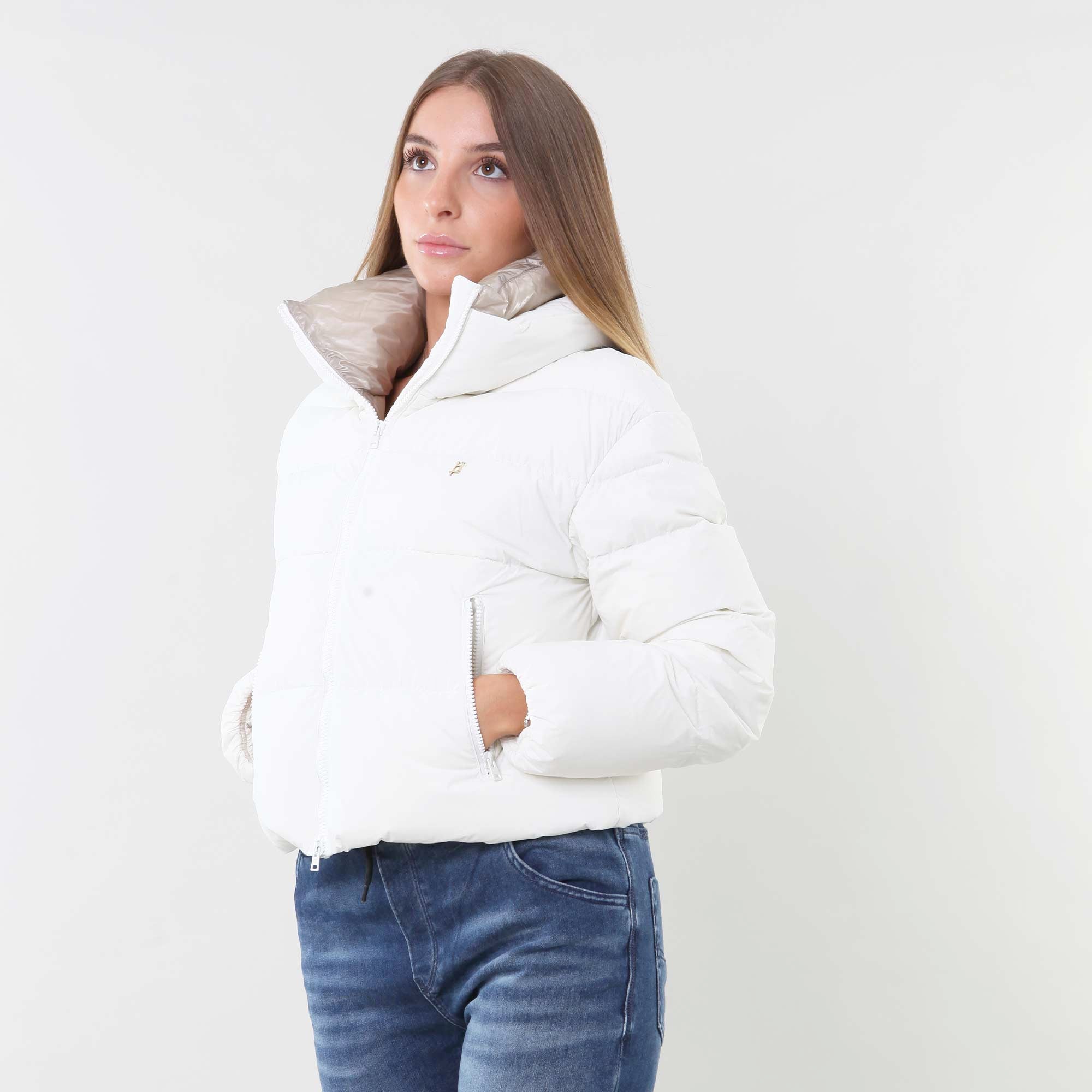Piumino bomber bianco e beige in light nylon - annameglio.com abbigliamento moda