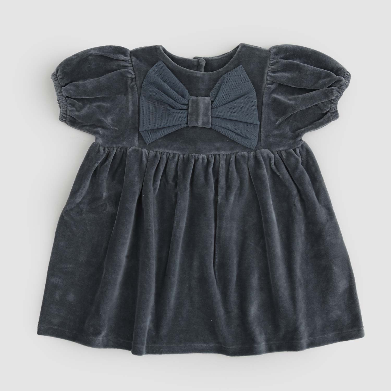 Abito neonata grigio in velluto con fiocco - annameglio.com abbigliamento moda