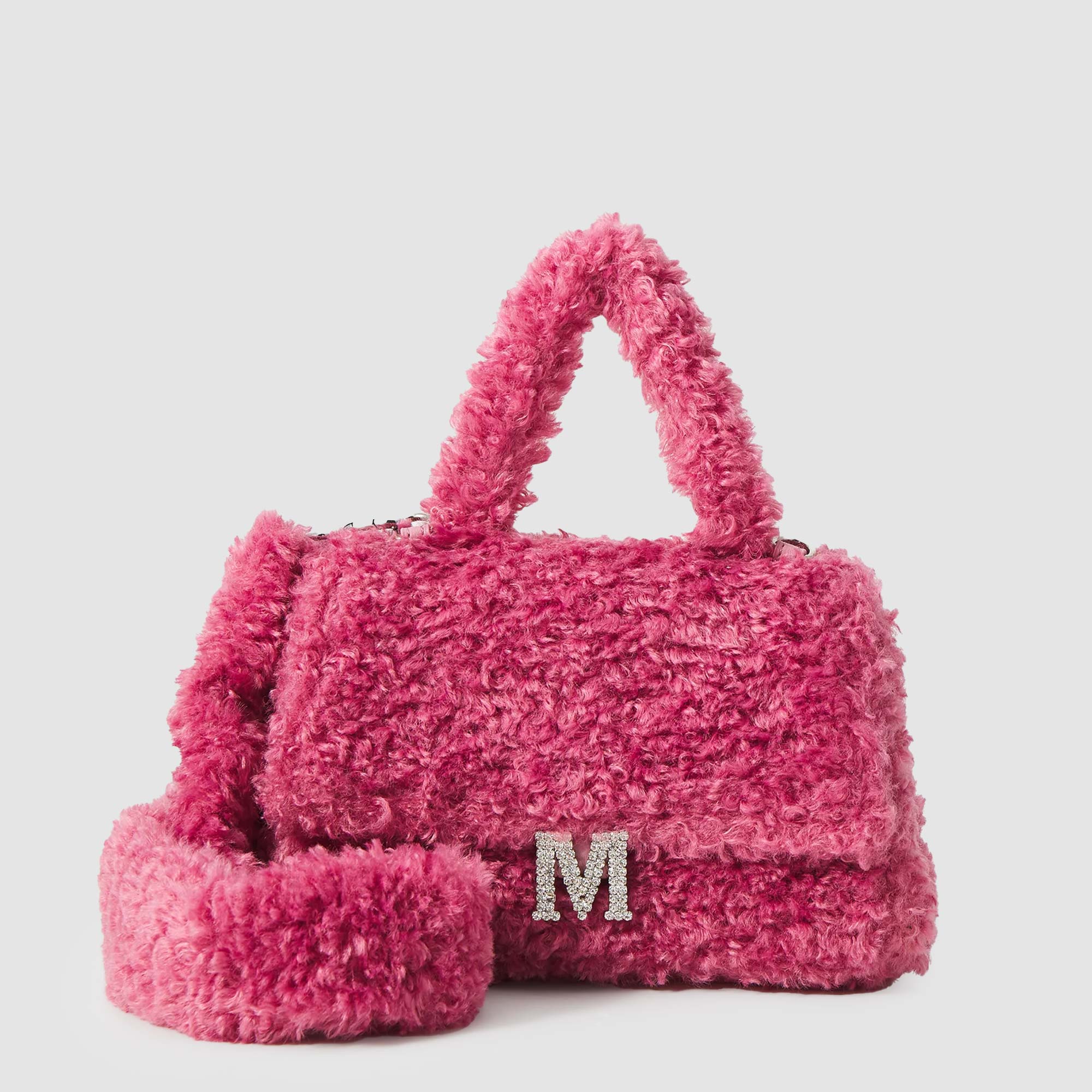 Borsa rosa in peluche con logo M in strass - annameglio.com abbigliamento moda