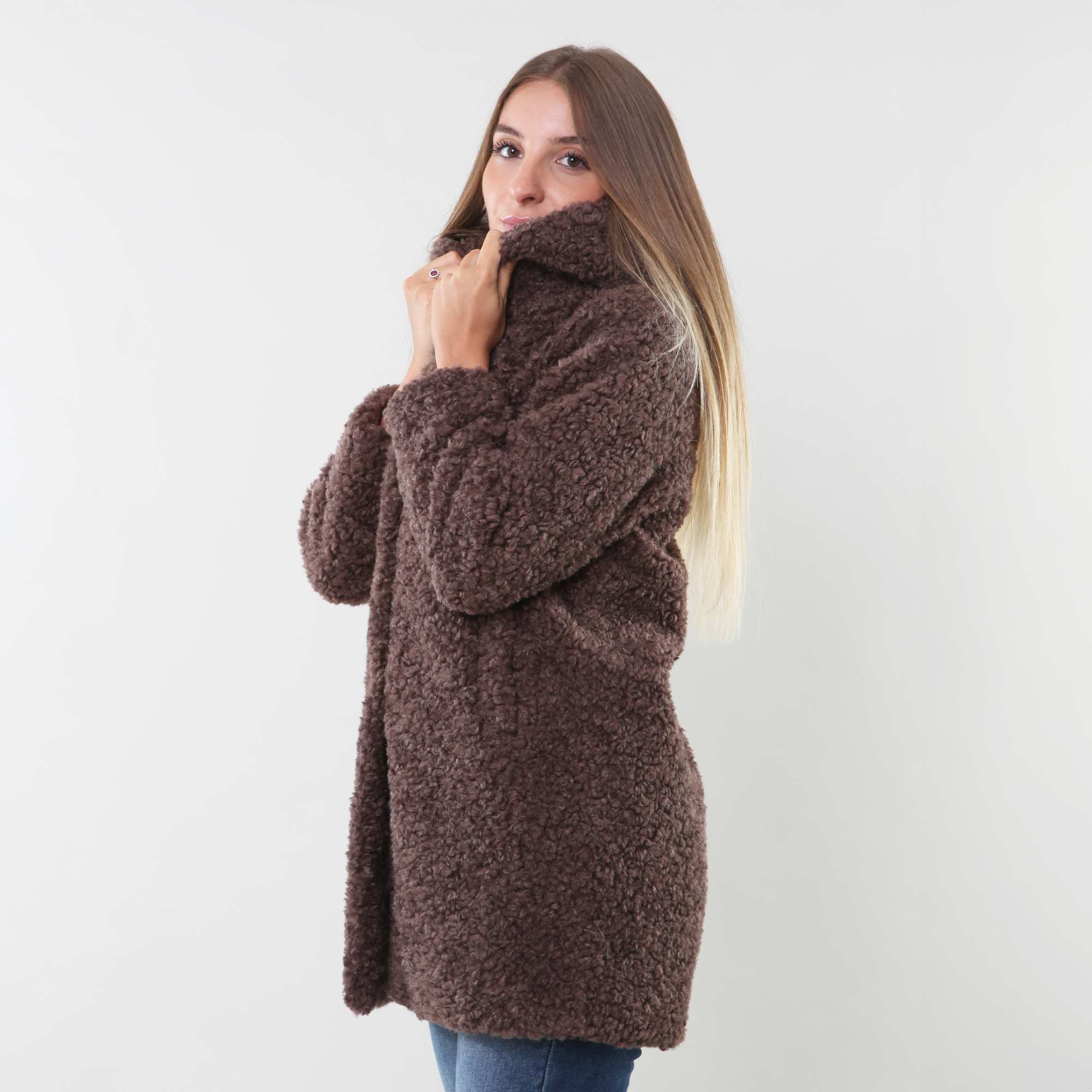 Cappotto lungo in sherpa fleece bronzo - annameglio.com abbigliamento moda