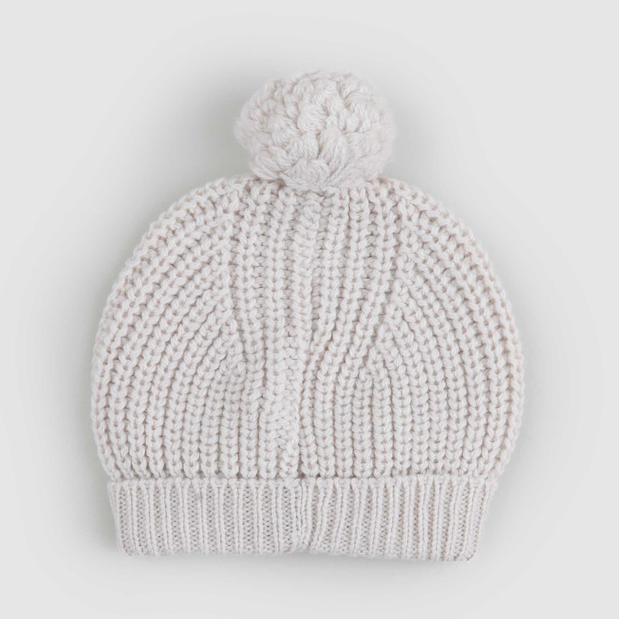 Cappello Ecru in Maglia con Pon Pon - annameglio.com abbigliamento moda