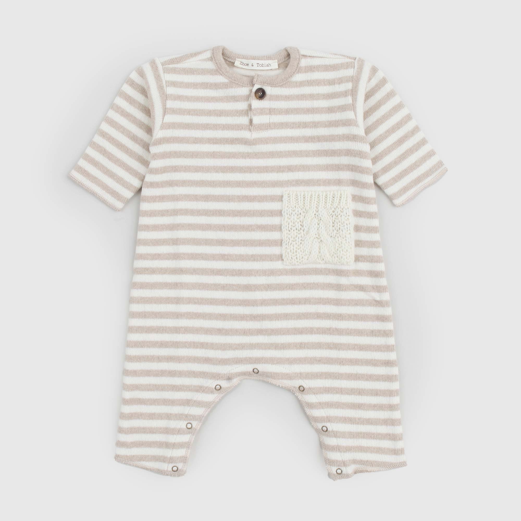 Tutina Unisex a righe panna e beige con taschino - annameglio.com abbigliamento moda