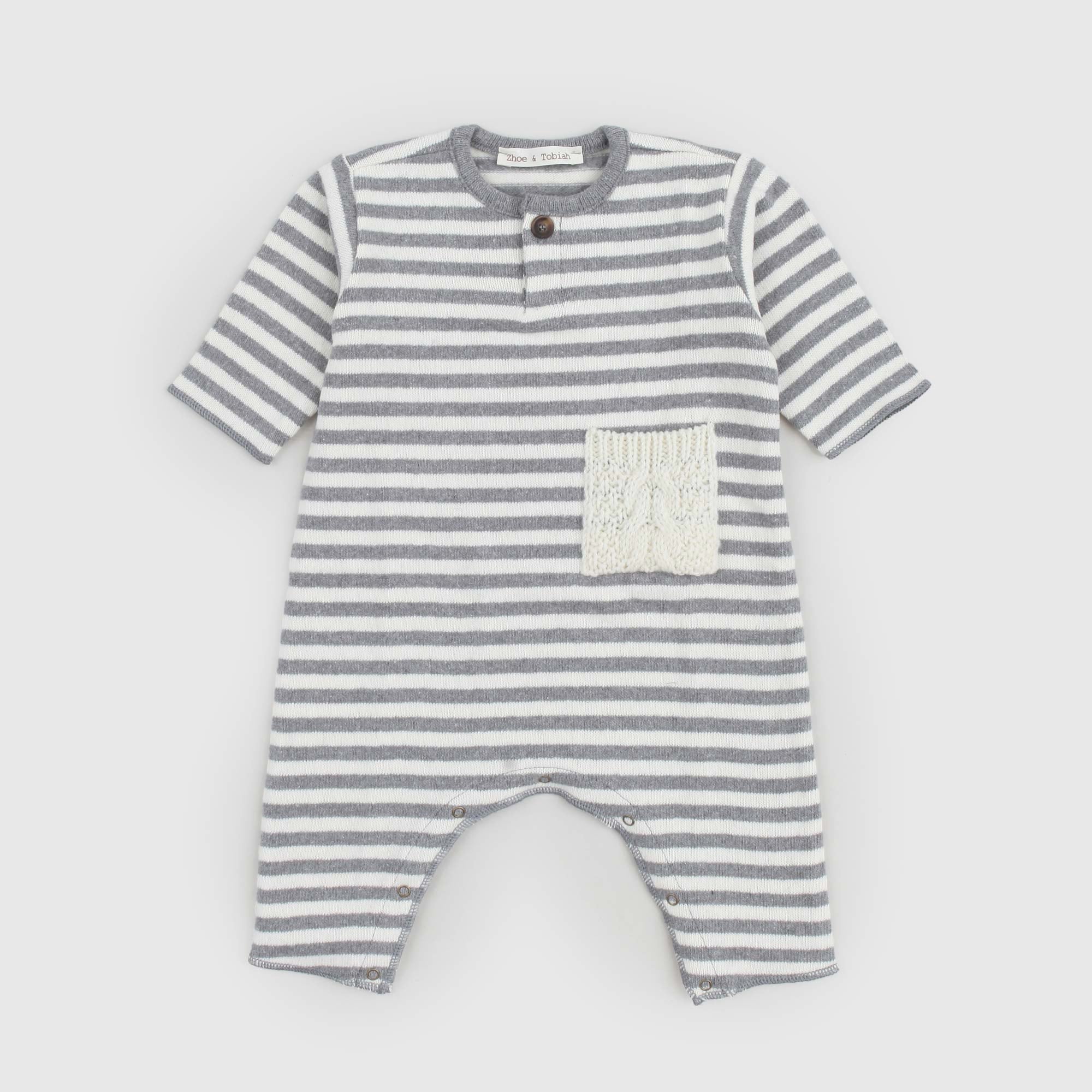 Tutina Unisex a righe panna e grigio con taschino - annameglio.com abbigliamento moda