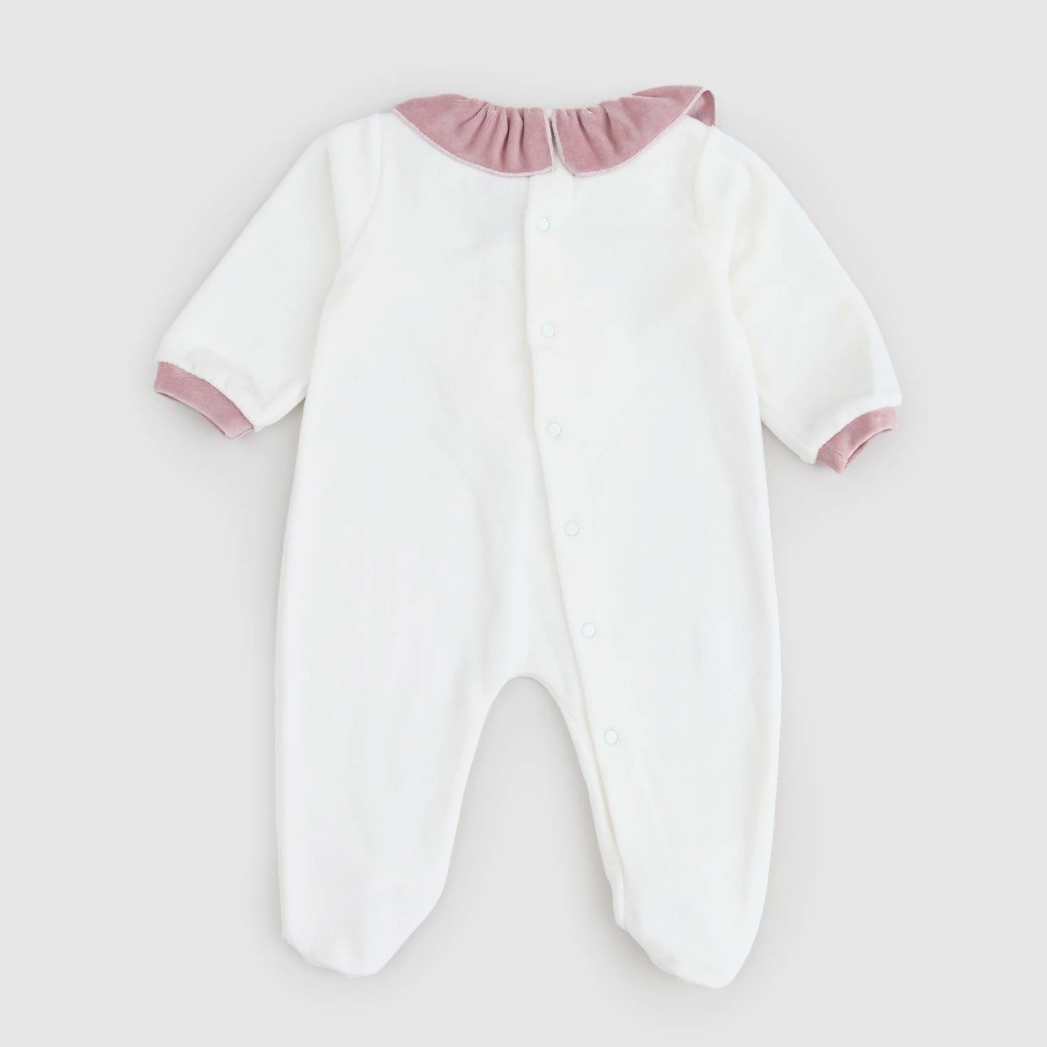 Tutina in Ciniglia Bianca con Dettagli Rosa - annameglio.com abbigliamento moda