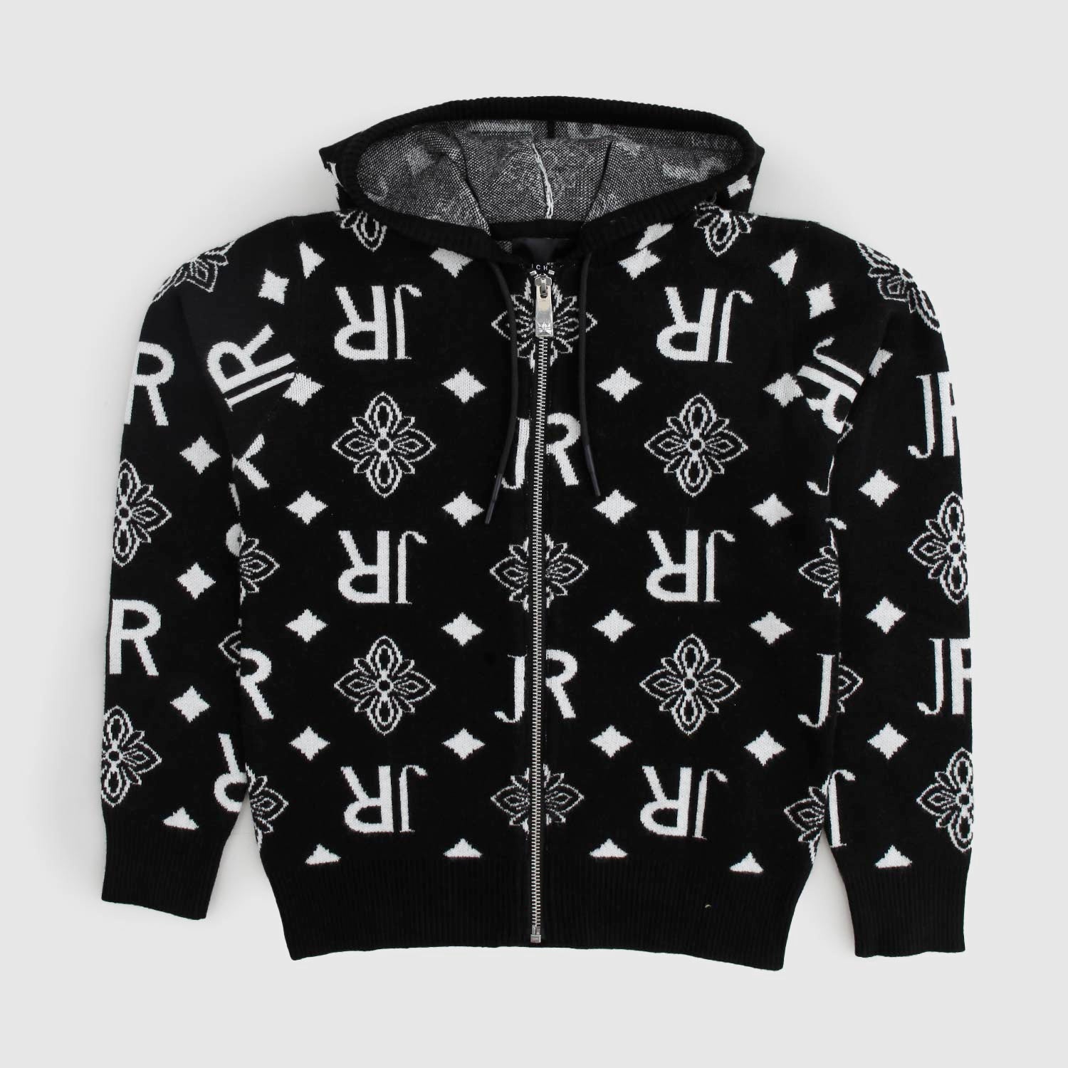 Cardigan nero con zip e stampa logo all-over - annameglio.com abbigliamento moda