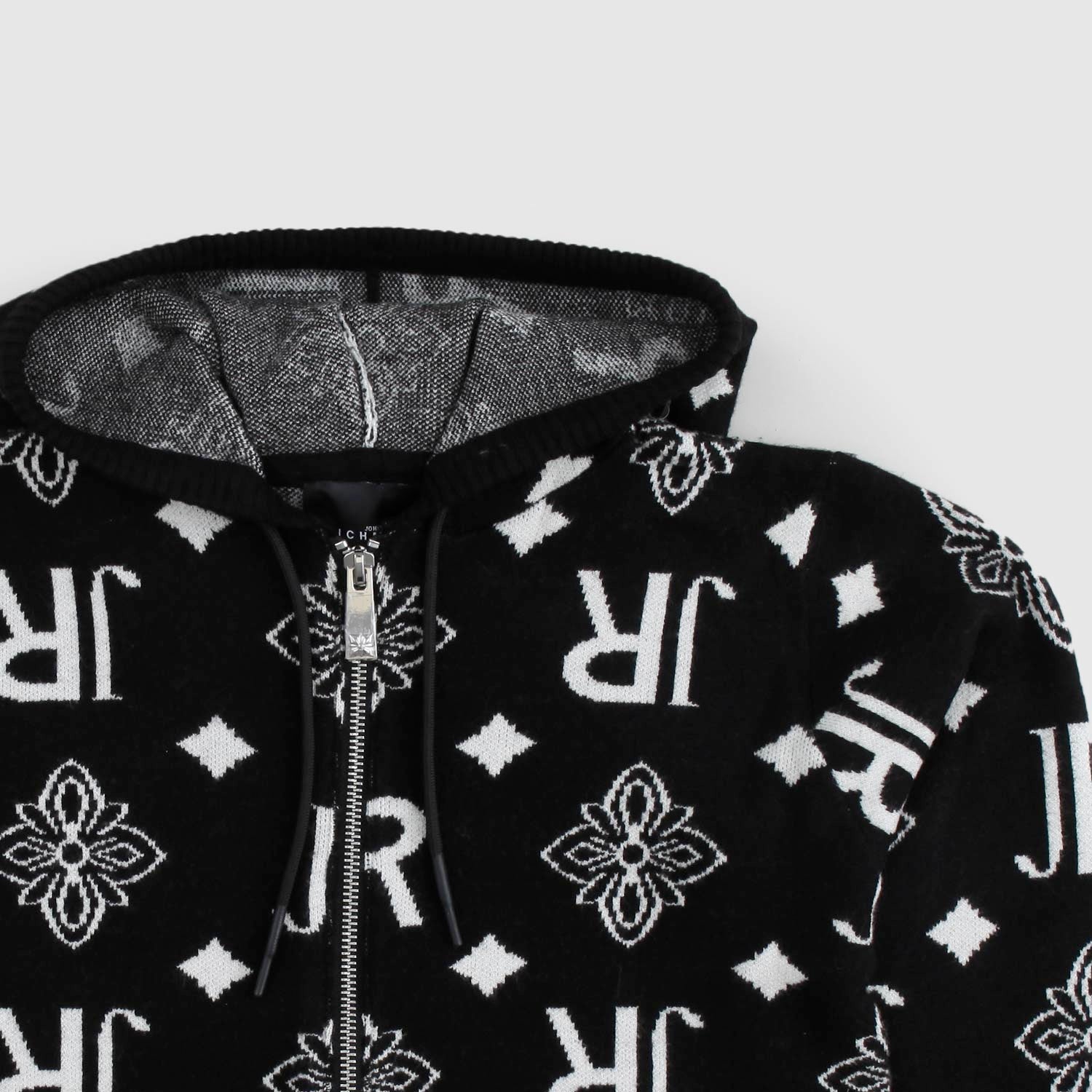 Cardigan nero con zip e stampa logo all-over - annameglio.com abbigliamento moda