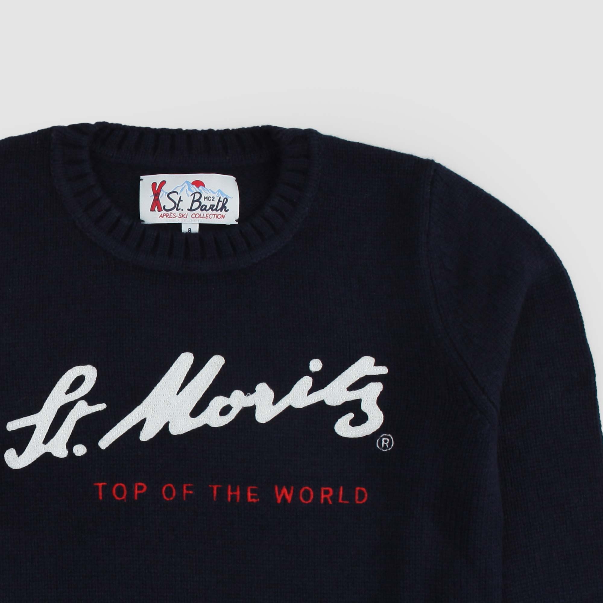 Maglione blu con ricamo St Moritz - annameglio.com abbigliamento moda