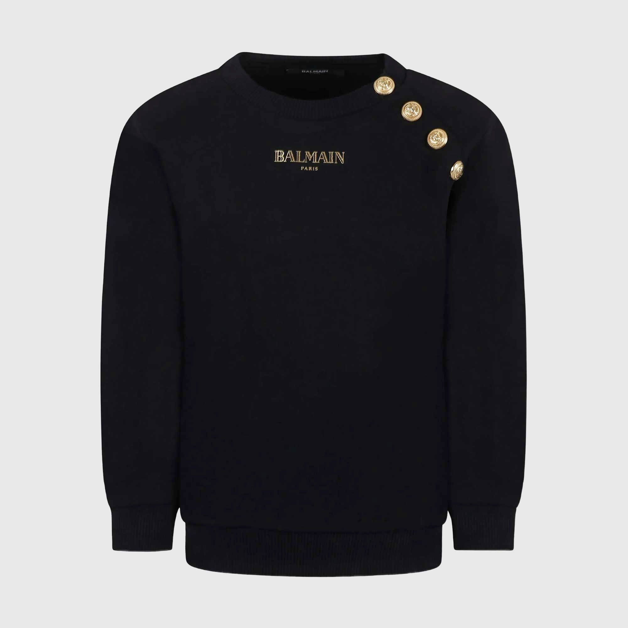 Felpa Nera con Bottoni Goffrati Firmata BALMAIN - annameglio.com abbigliamento moda