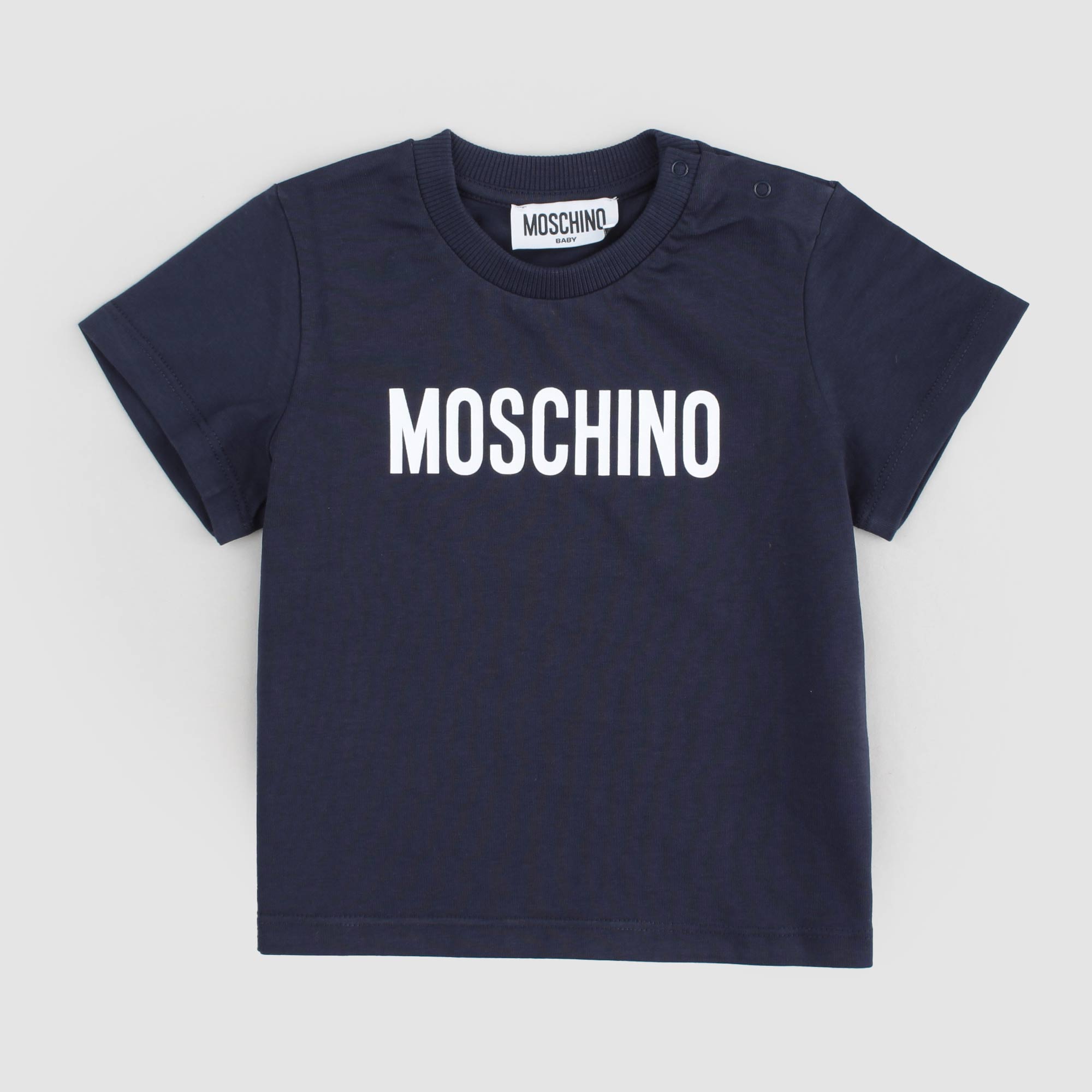 T-shirt Blu Con Scritta Firmata MOSCHINO - annameglio.com abbigliamento moda