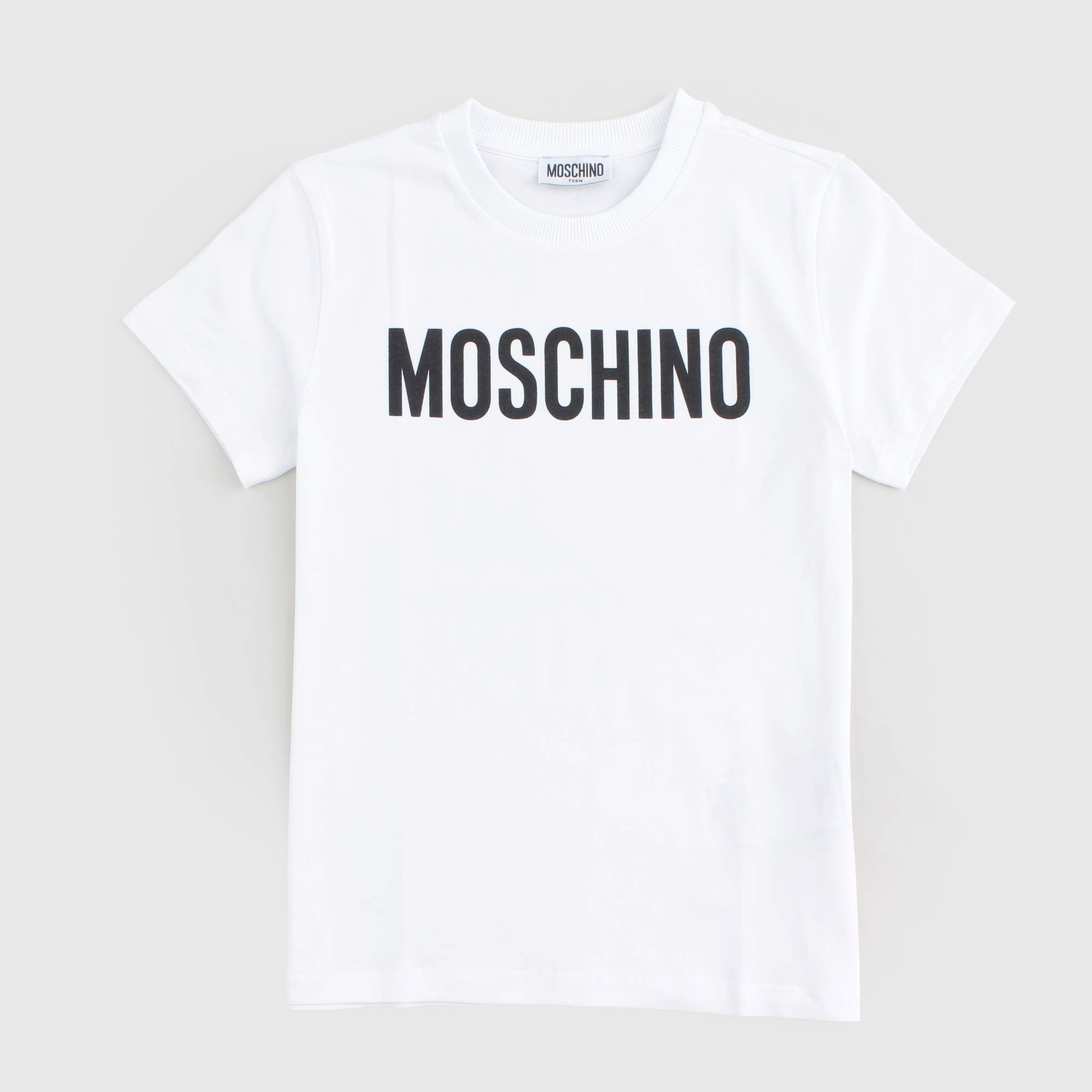 T-shirt Bianca con Scritta Nera Firmata MOSCHINO - annameglio.com abbigliamento moda