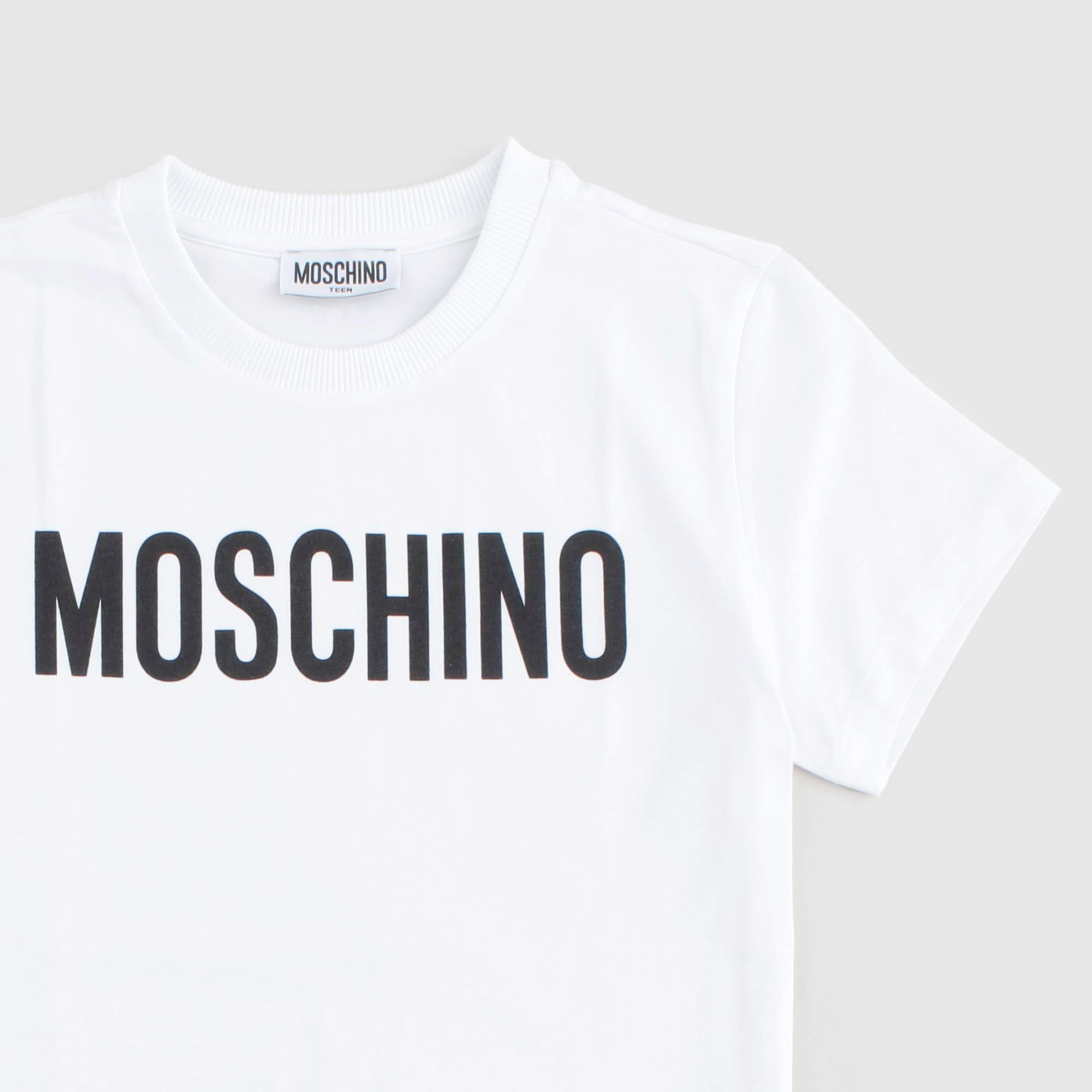 T-shirt Bianca con Scritta Nera Firmata MOSCHINO - annameglio.com abbigliamento moda