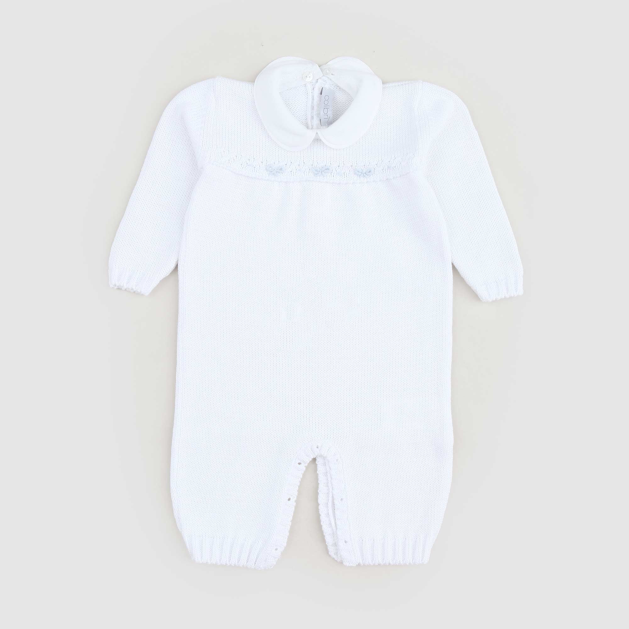 Tutina Bianca Con Ricami Celesti Firmata COLIBRI - annameglio.com abbigliamento moda