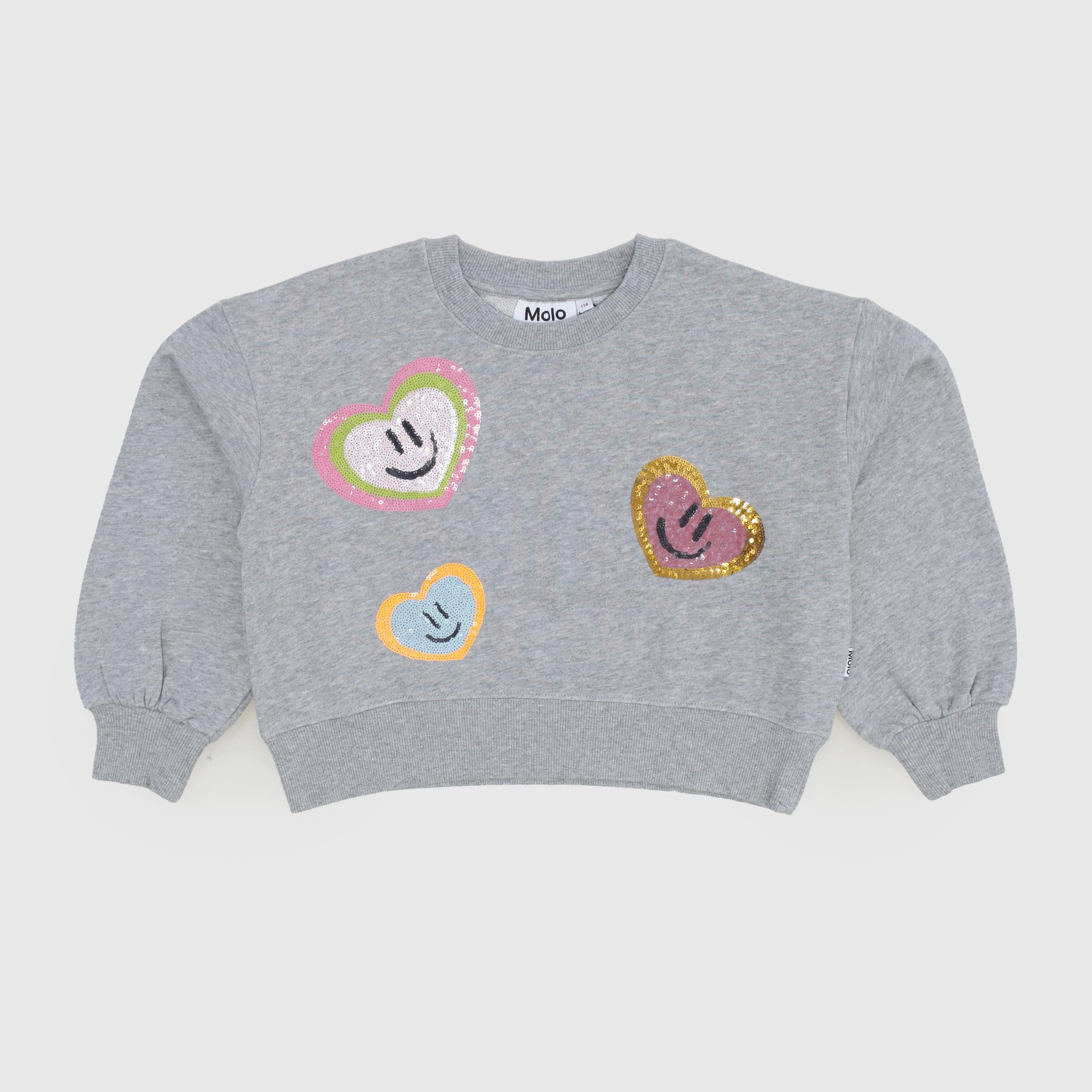 Felpa Grigia Con Cuori E Smile Firmata MOLO - annameglio.com abbigliamento moda