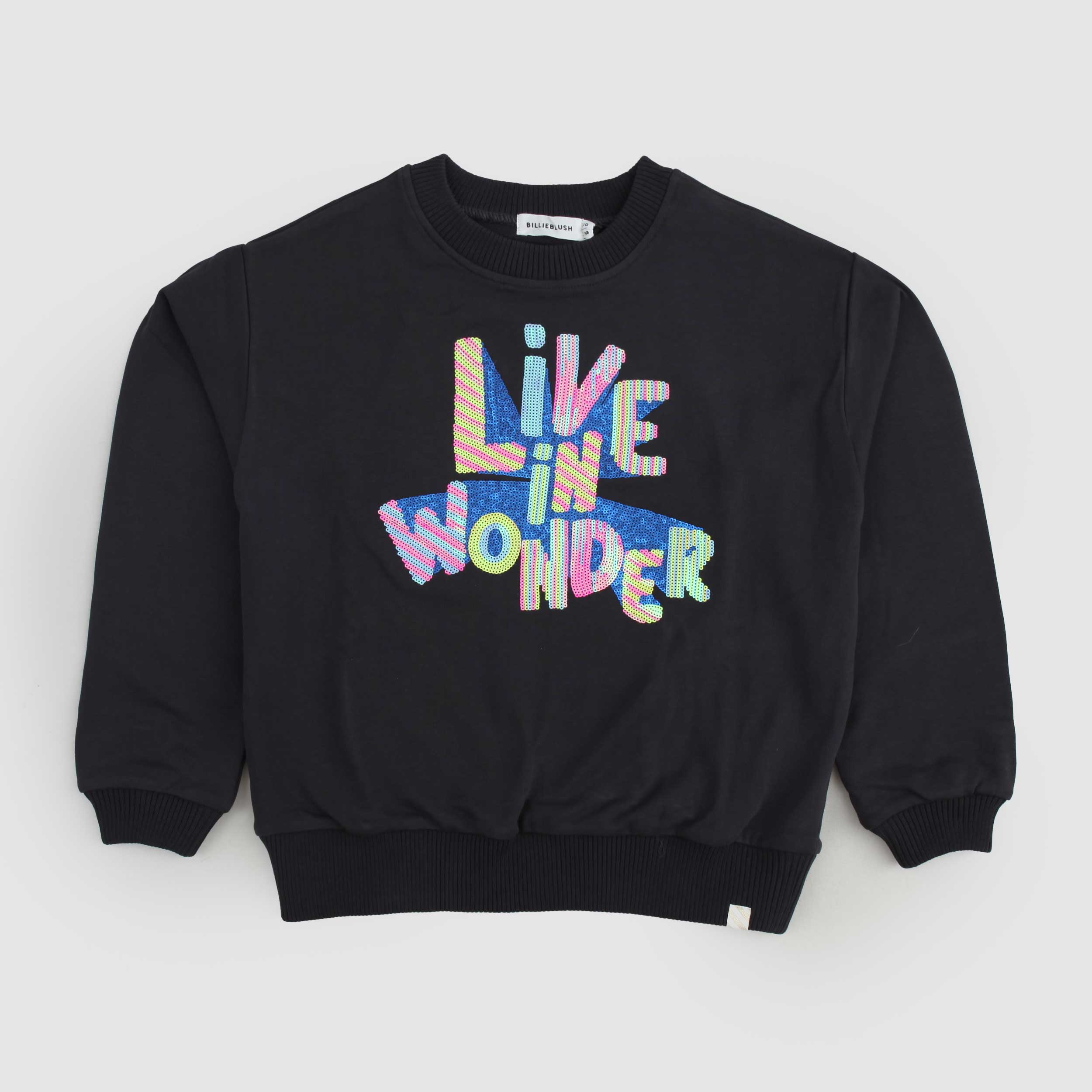 Felpa Nera Con Stampa Firmata BILLIEBLUSH - annameglio.com abbigliamento moda