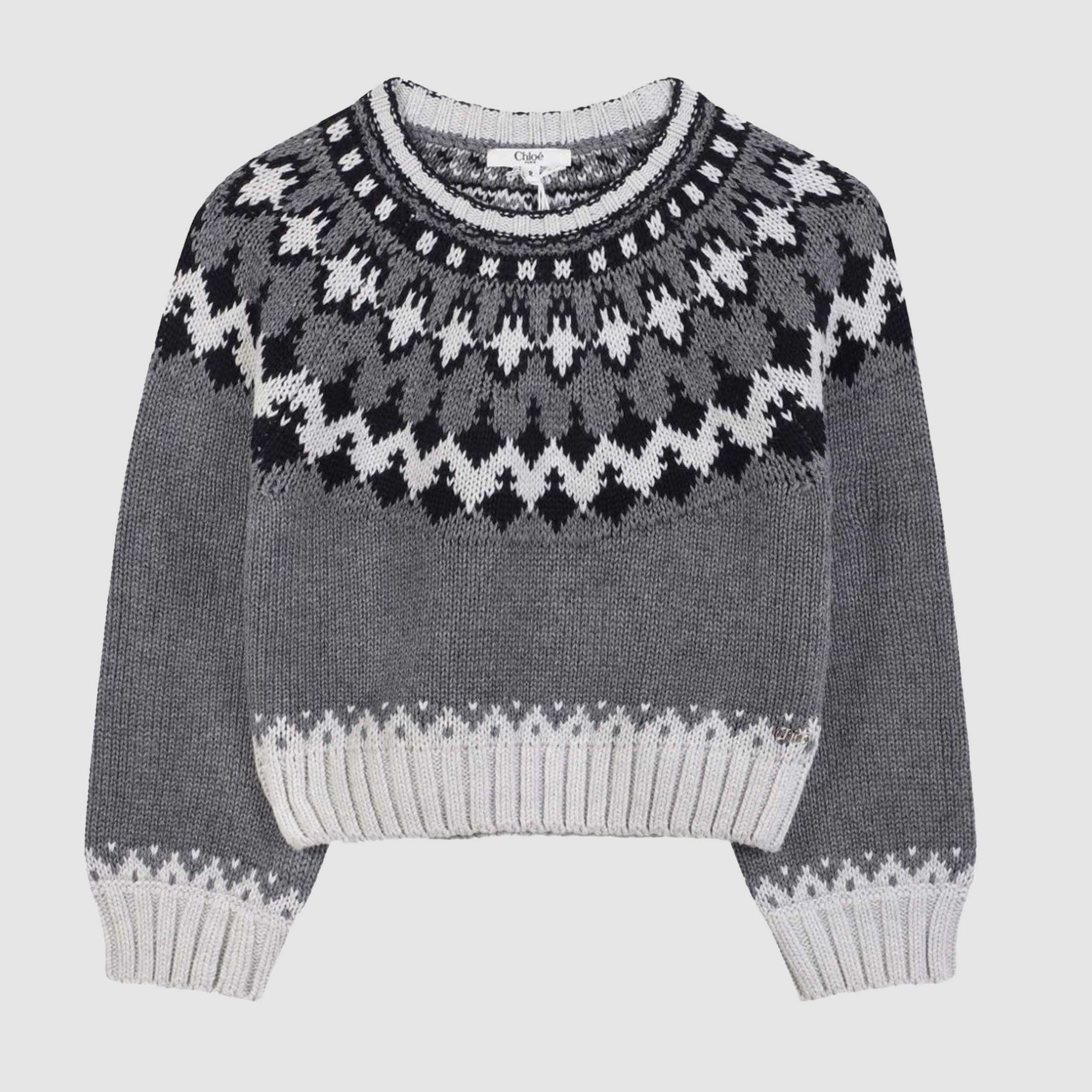 Maglione Grigio E Panna Con Ricami Firmato CHLOE - annameglio.com abbigliamento moda