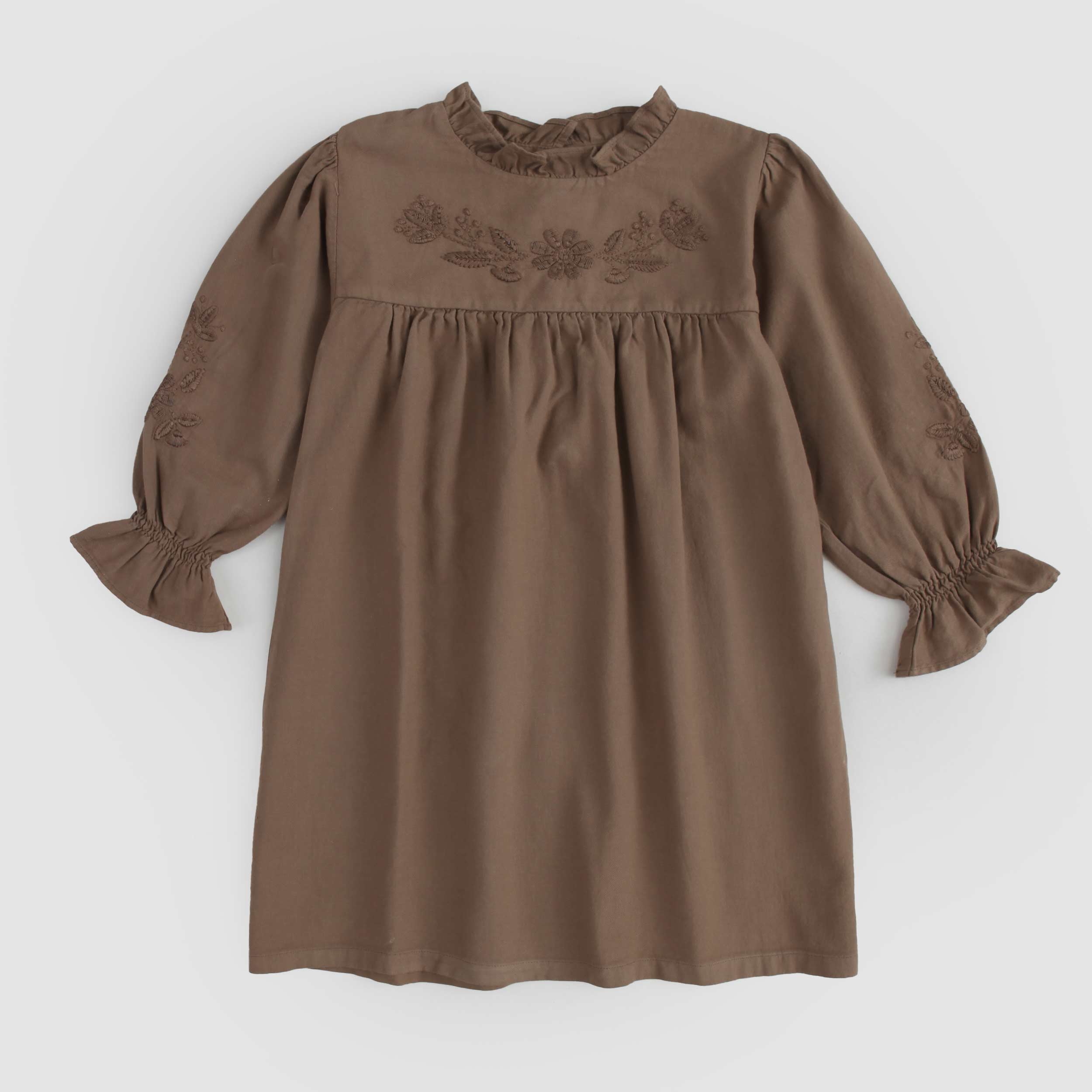 Abito Nocciola Con Ricamo Firmato BABE AND TESS - annameglio.com abbigliamento moda