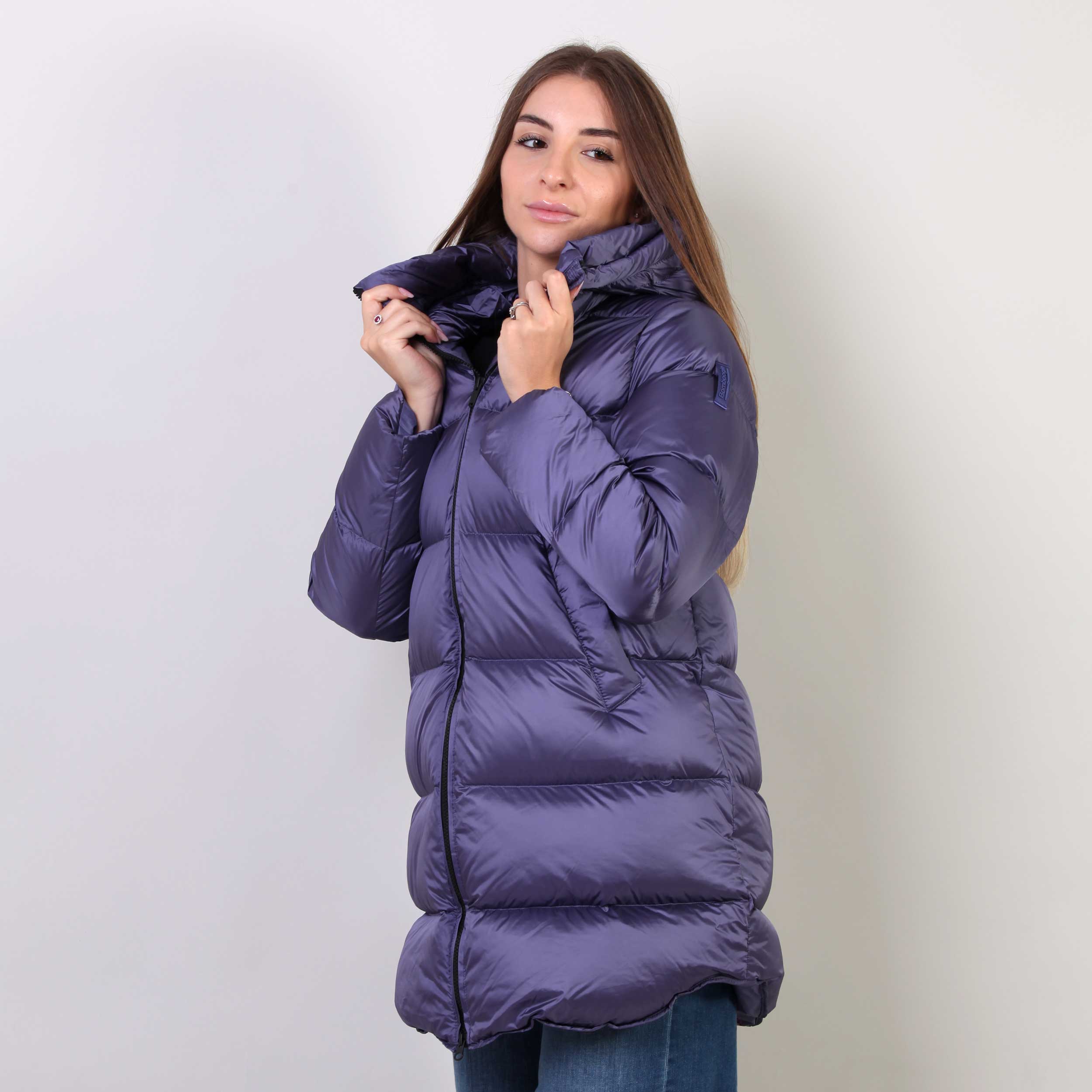 Piumino Viola Lungo Geneva Firmato BOMBOOGIE - annameglio.com abbigliamento moda