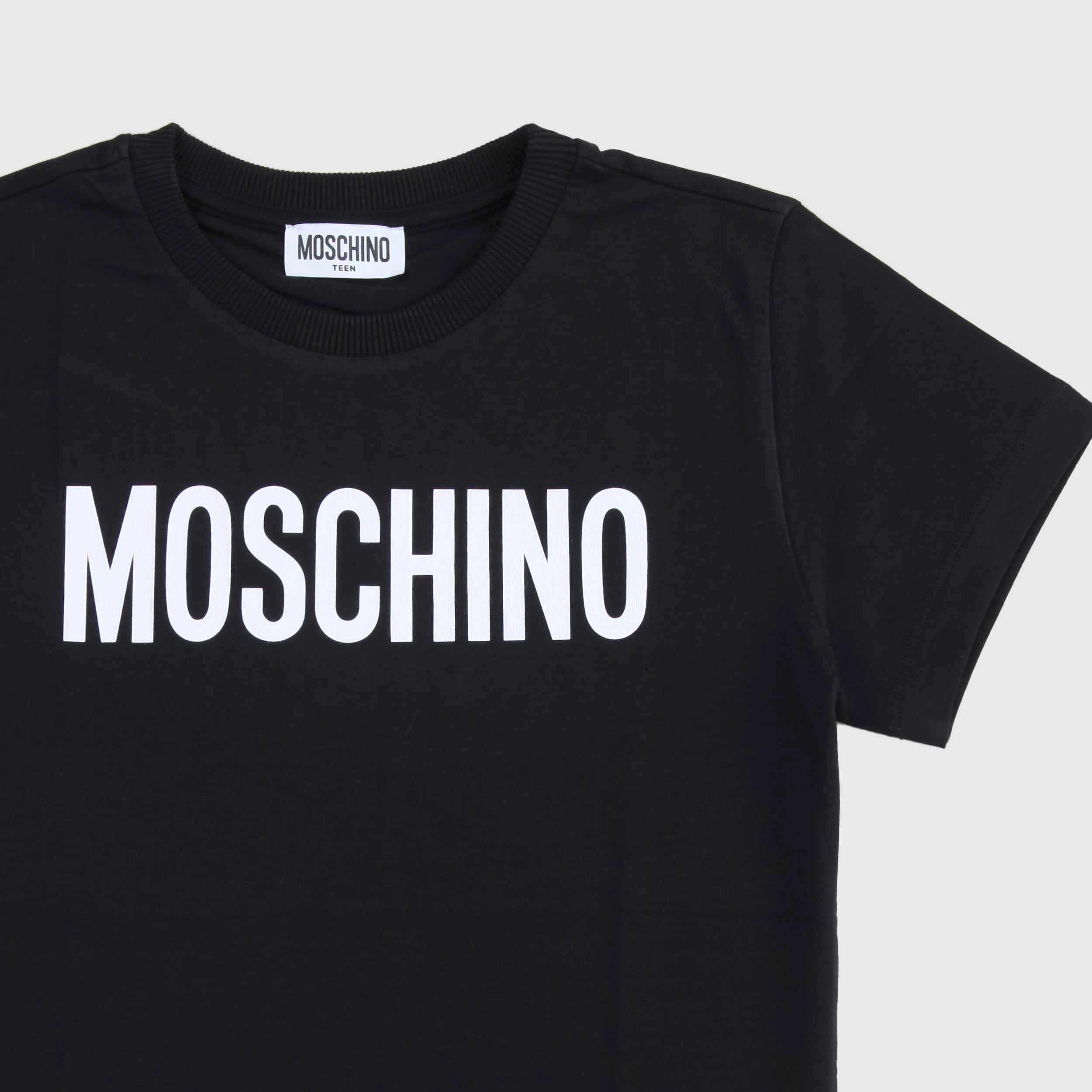 T-shirt Nera Con Logo Bianco Firmata MOSCHINO - annameglio.com abbigliamento moda