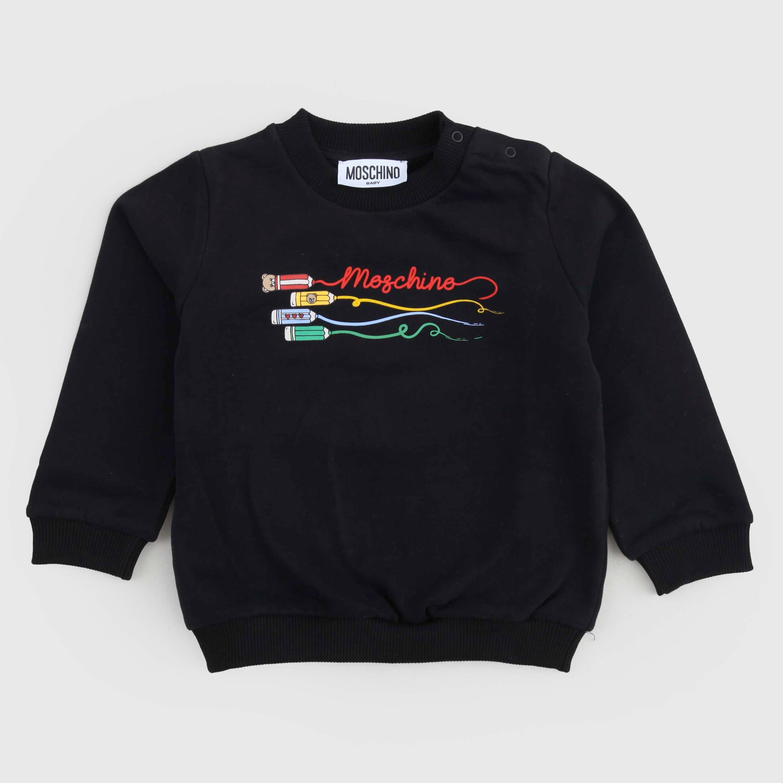 Felpa Nera Con Logo Colorato Firmata MOSCHINO - annameglio.com abbigliamento moda