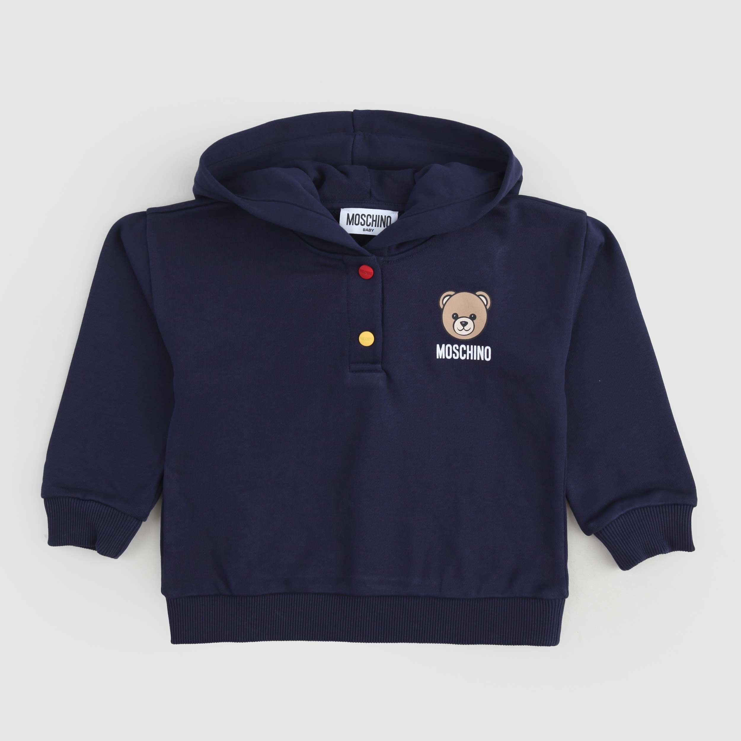 Felpa Blu Con Bottoni Colorati Firmata MOSCHINO - annameglio.com abbigliamento moda