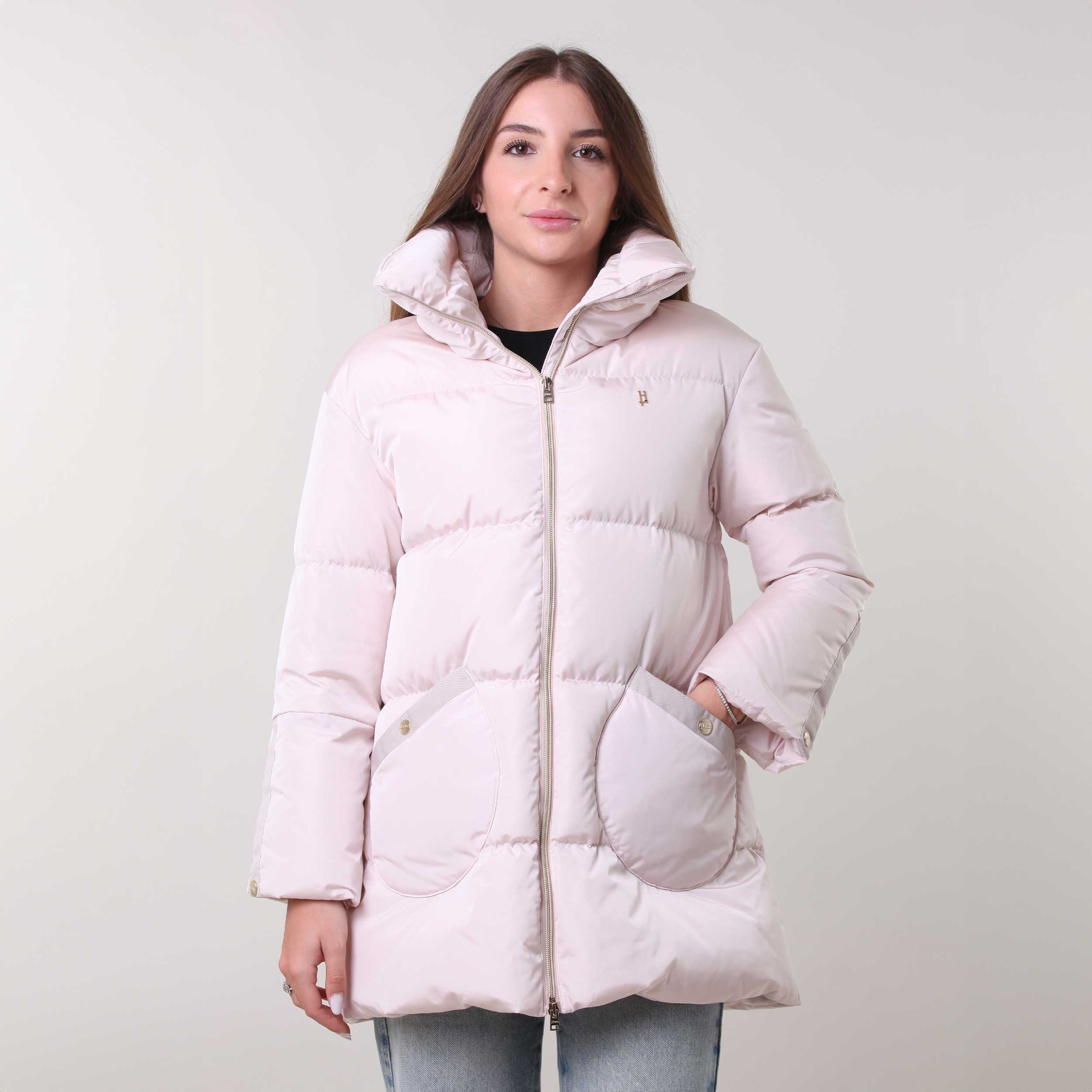 Piumino Lungo Rosa Con Zip Firmato HERNO - annameglio.com abbigliamento moda