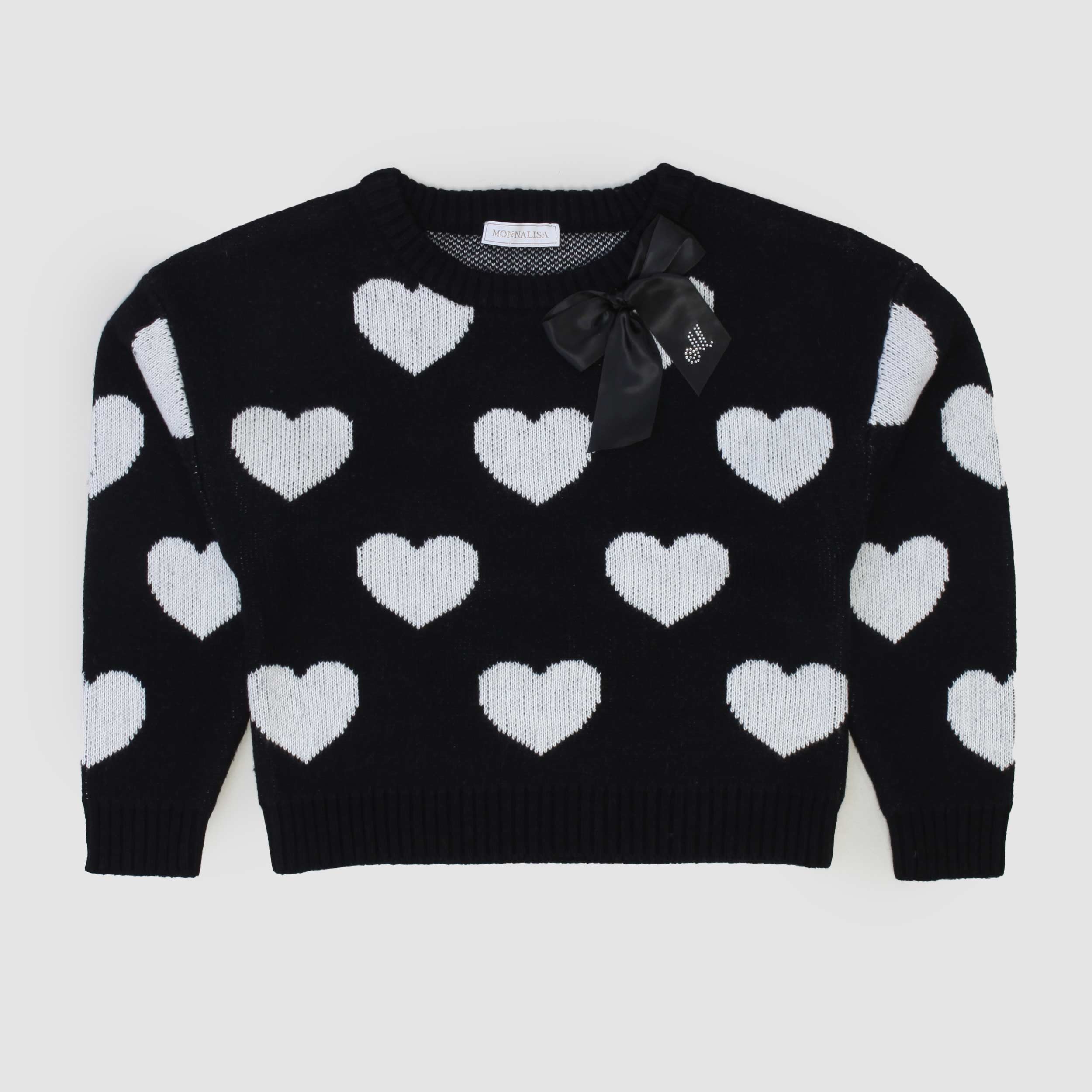 Maglioncino Nero Con Cuori Ricamati By Monnalisa - annameglio.com abbigliamento moda