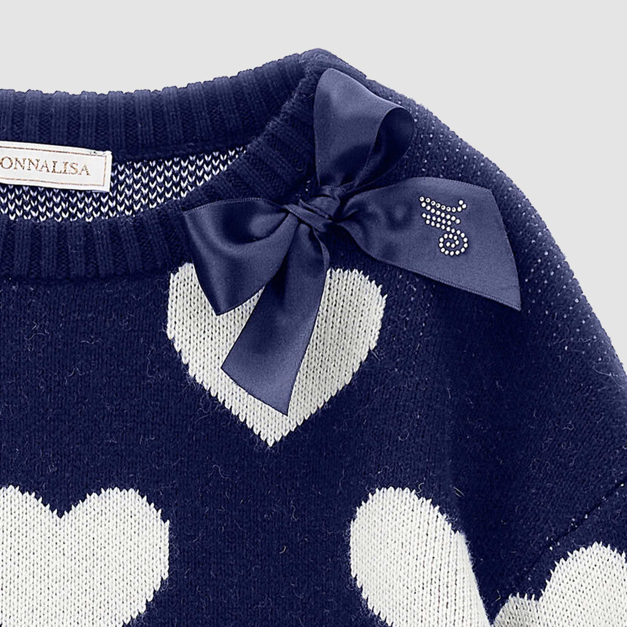 Maglioncino Blu Con Cuori Ricamati By Monnalisa - annameglio.com abbigliamento moda