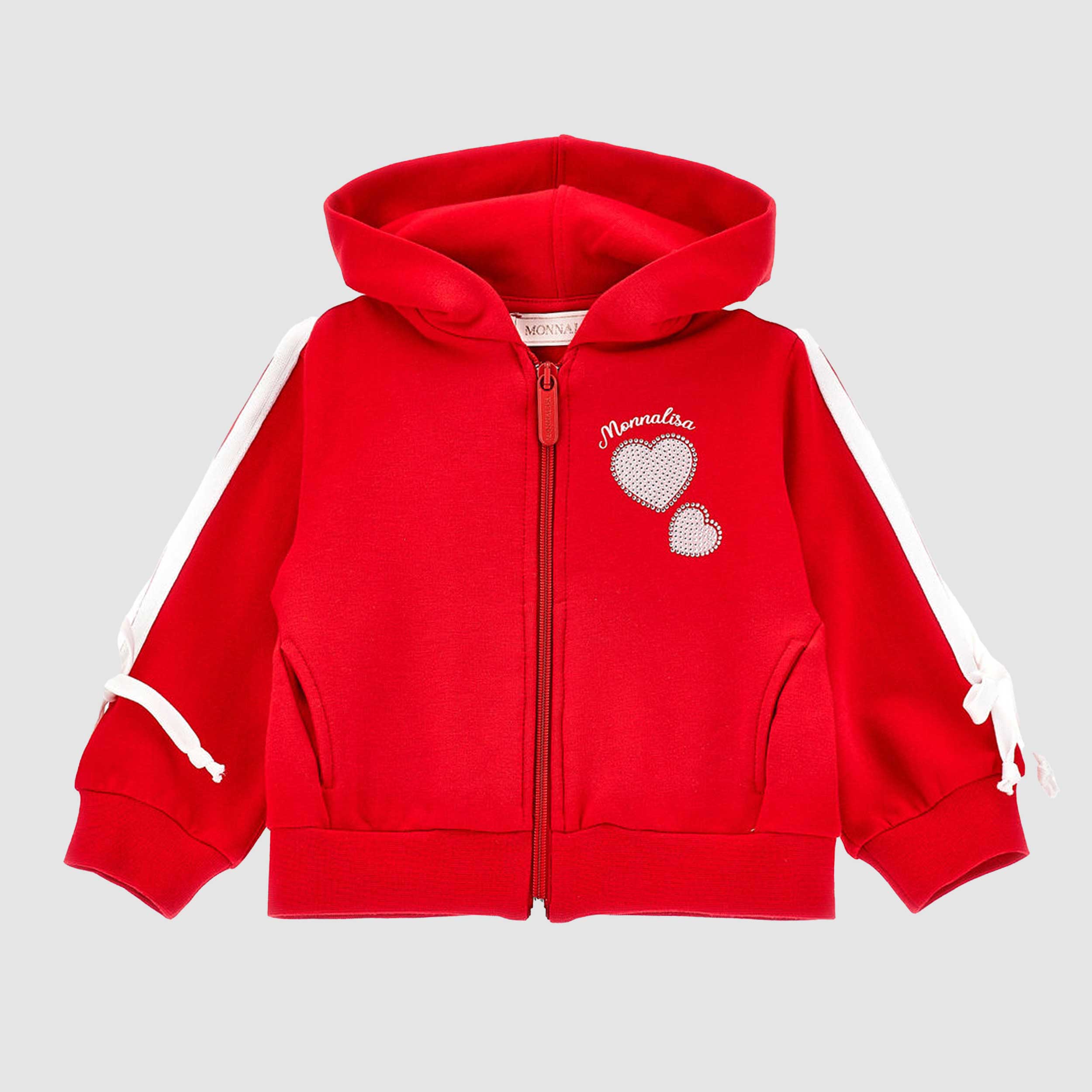 Felpa Rossa Con Zip E Cuori Firmata MONNALISA - annameglio.com abbigliamento moda