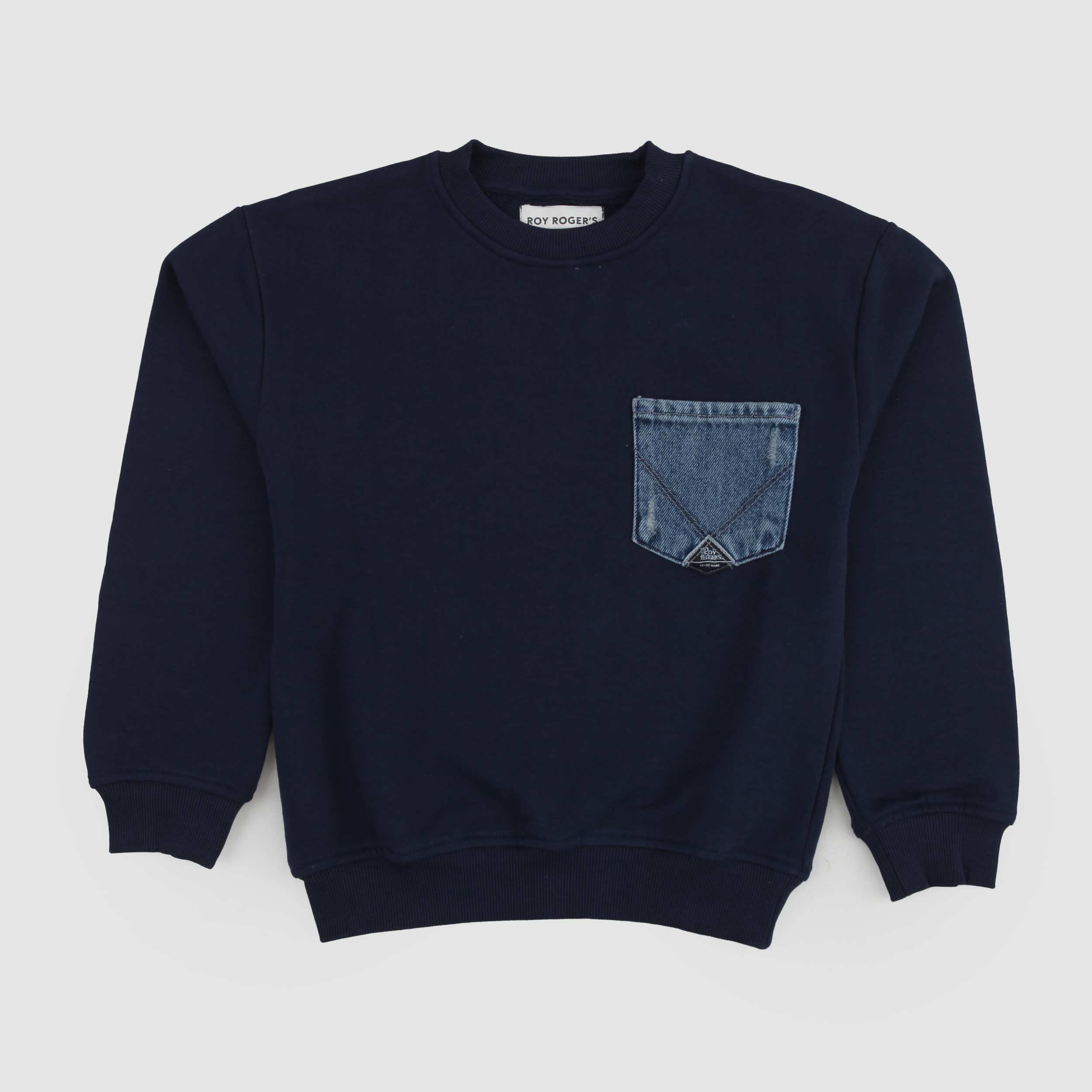 Felpa Blu Con Taschino Di Jeans Firmata ROY ROGERS - annameglio.com abbigliamento moda