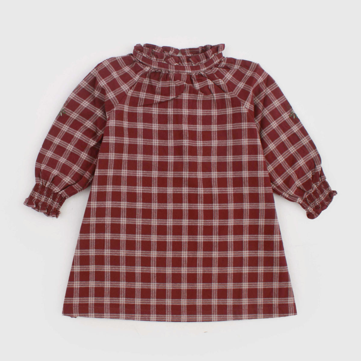 Abito Bordeaux Stampa a Quadri per Neonata by BABE AND TESS