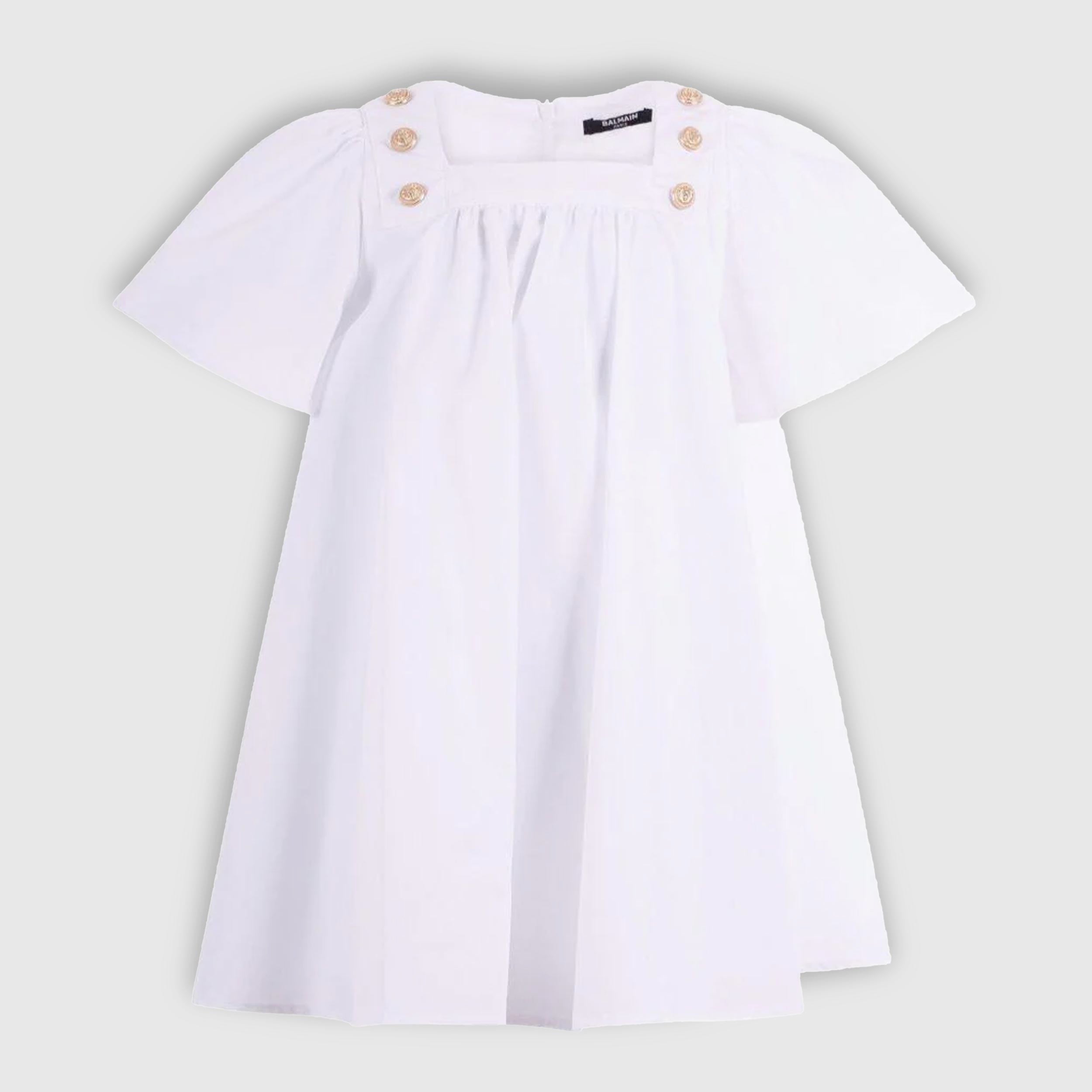 Abito Bianco con Scollo Rettangolare Firmato BALMAIN