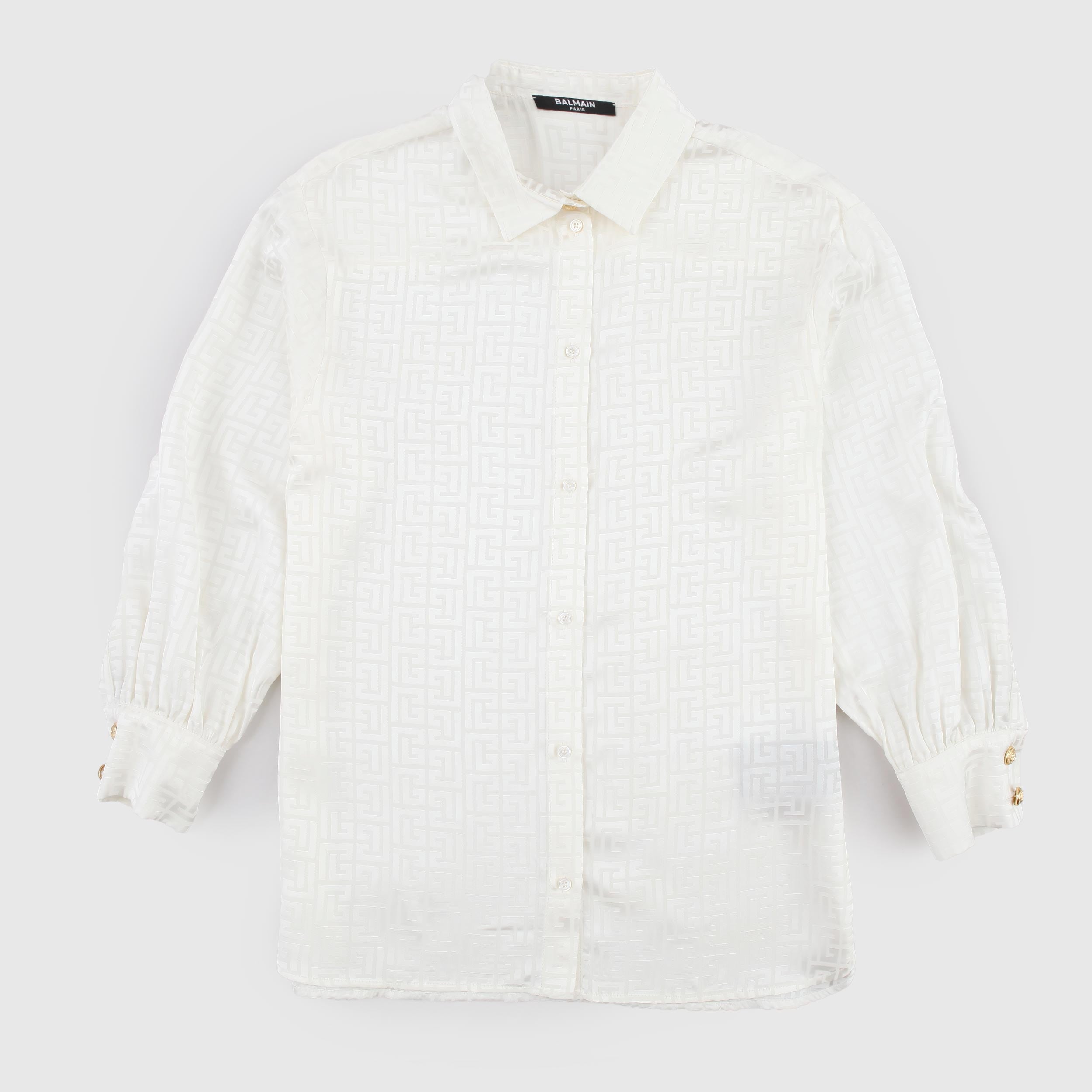 Camicia Latte con Logo All-over Firmata BALMAIN