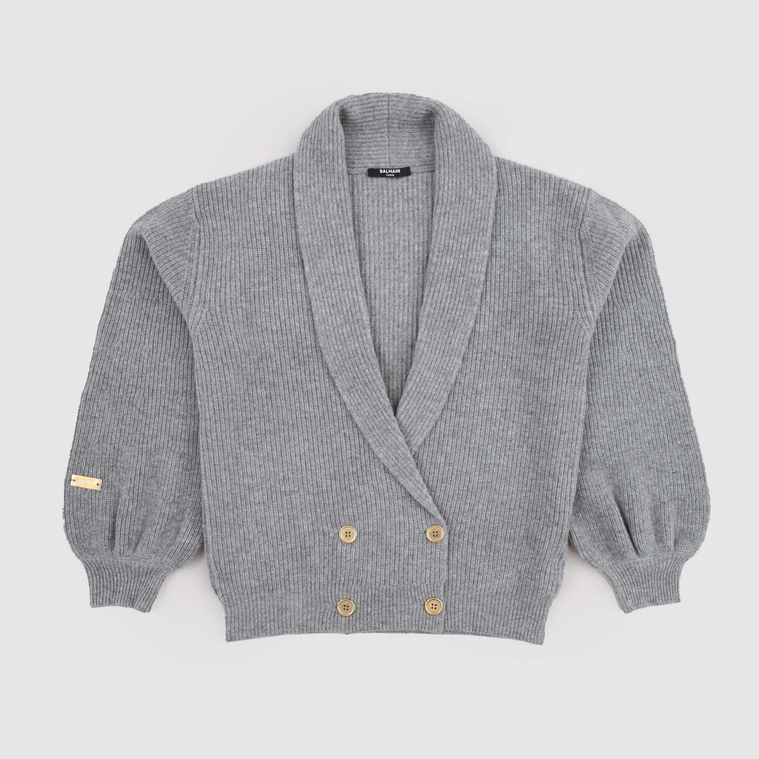 Cardigan Grigio Doppiopetto in Lana Vergine per Ragazza by BALMAIN