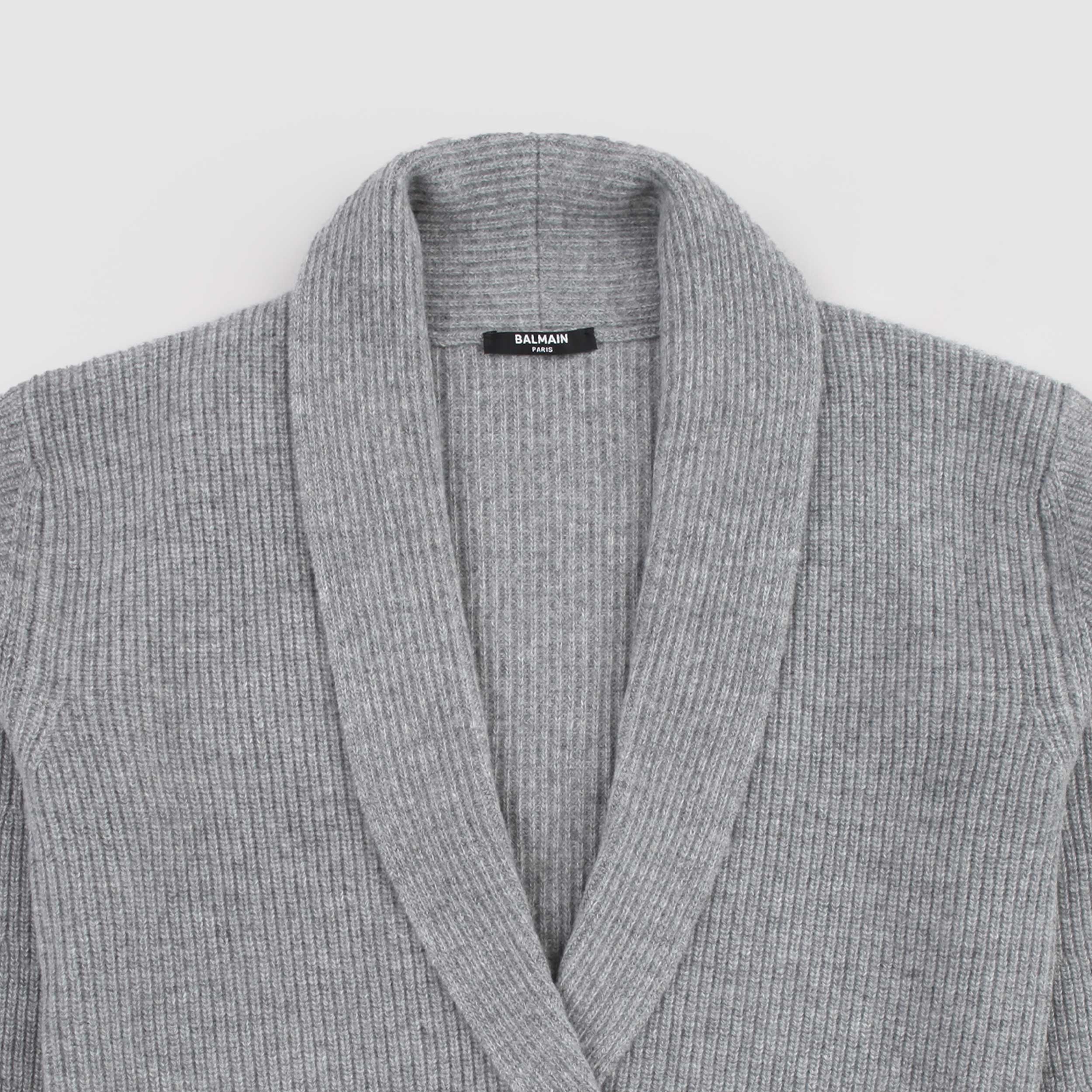 Grey Double-breasted Virgin Wool Cardigan for Girl by BALMAIN