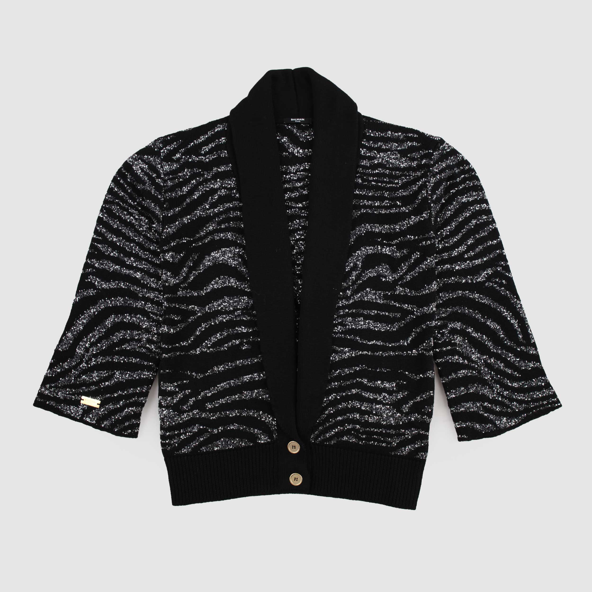 Cardigan Nero Zebrato con Paillettes per Ragazza by BALMAIN