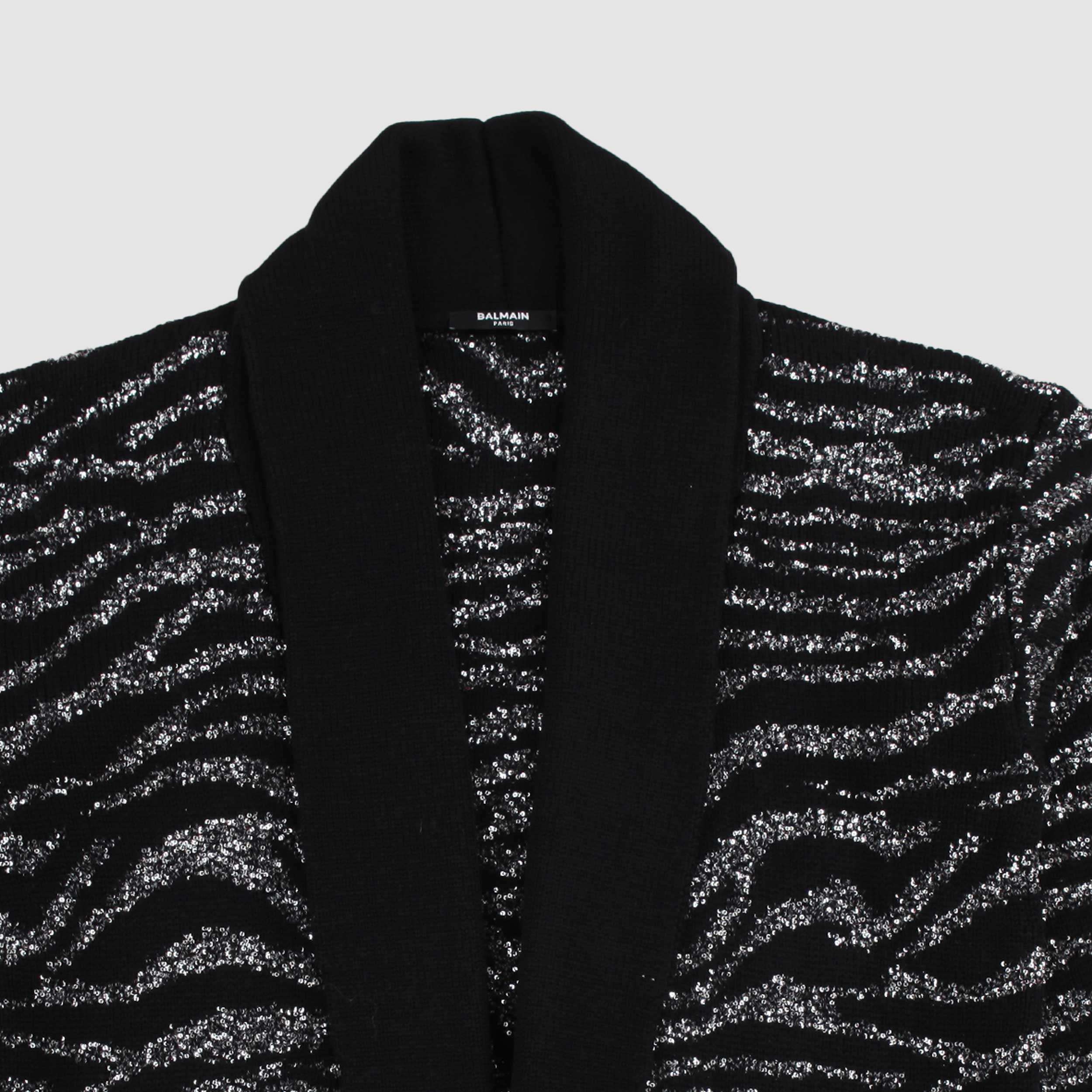 Cardigan Nero Zebrato con Paillettes per Ragazza by BALMAIN