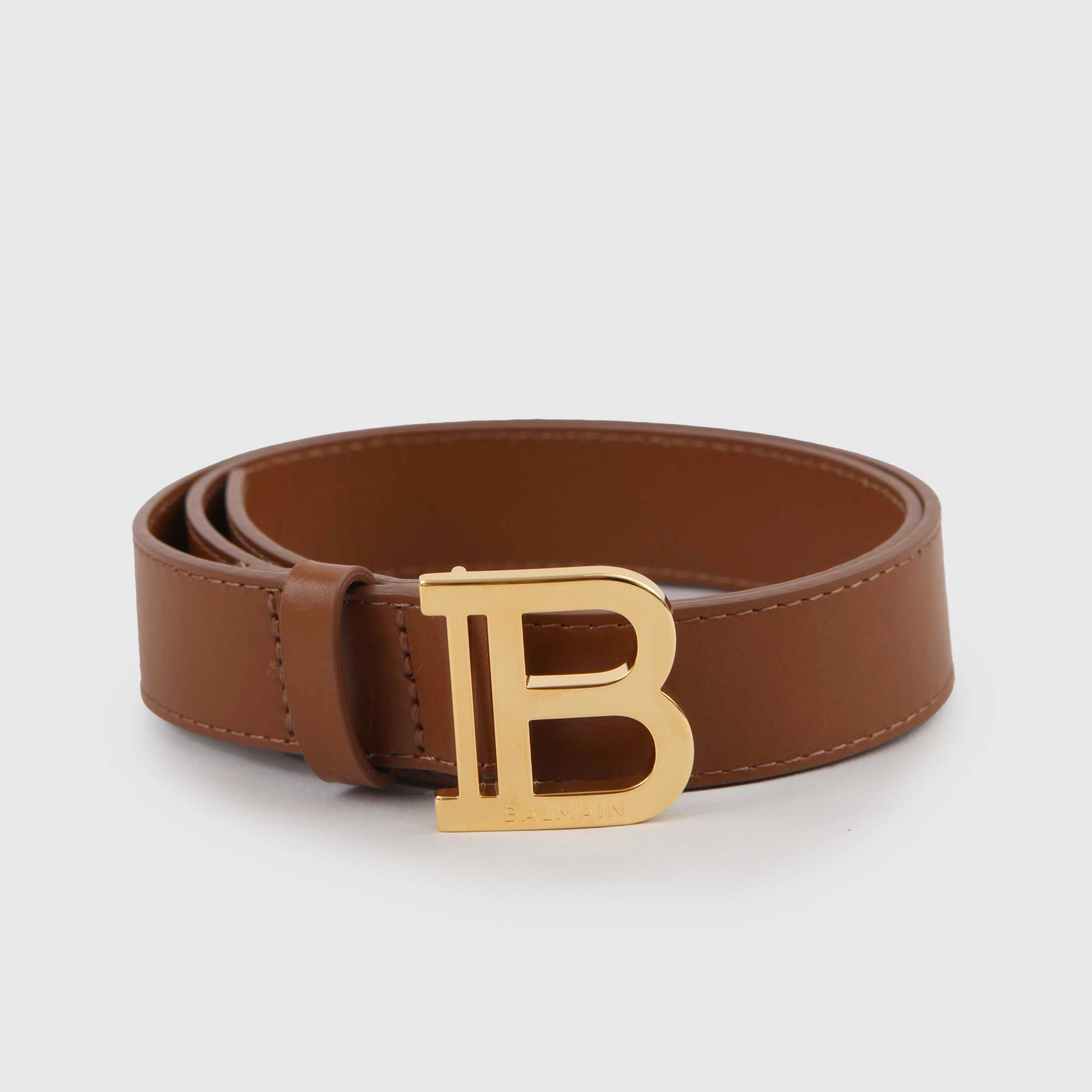 Cintura Marrone con Logo Oro Firmata BALMAIN