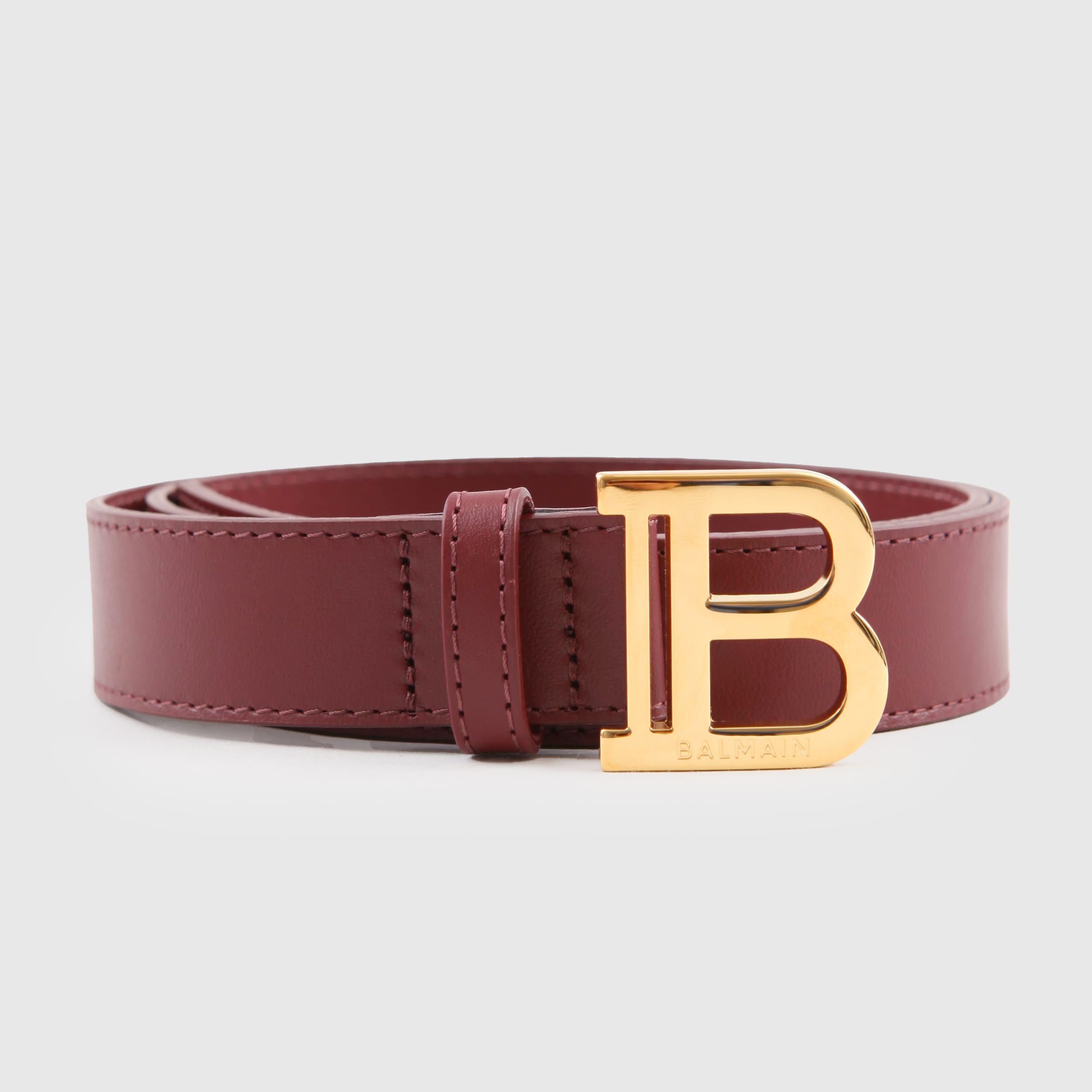 Bordeaux Leather Belt with Logo for Girl By BALMAIN