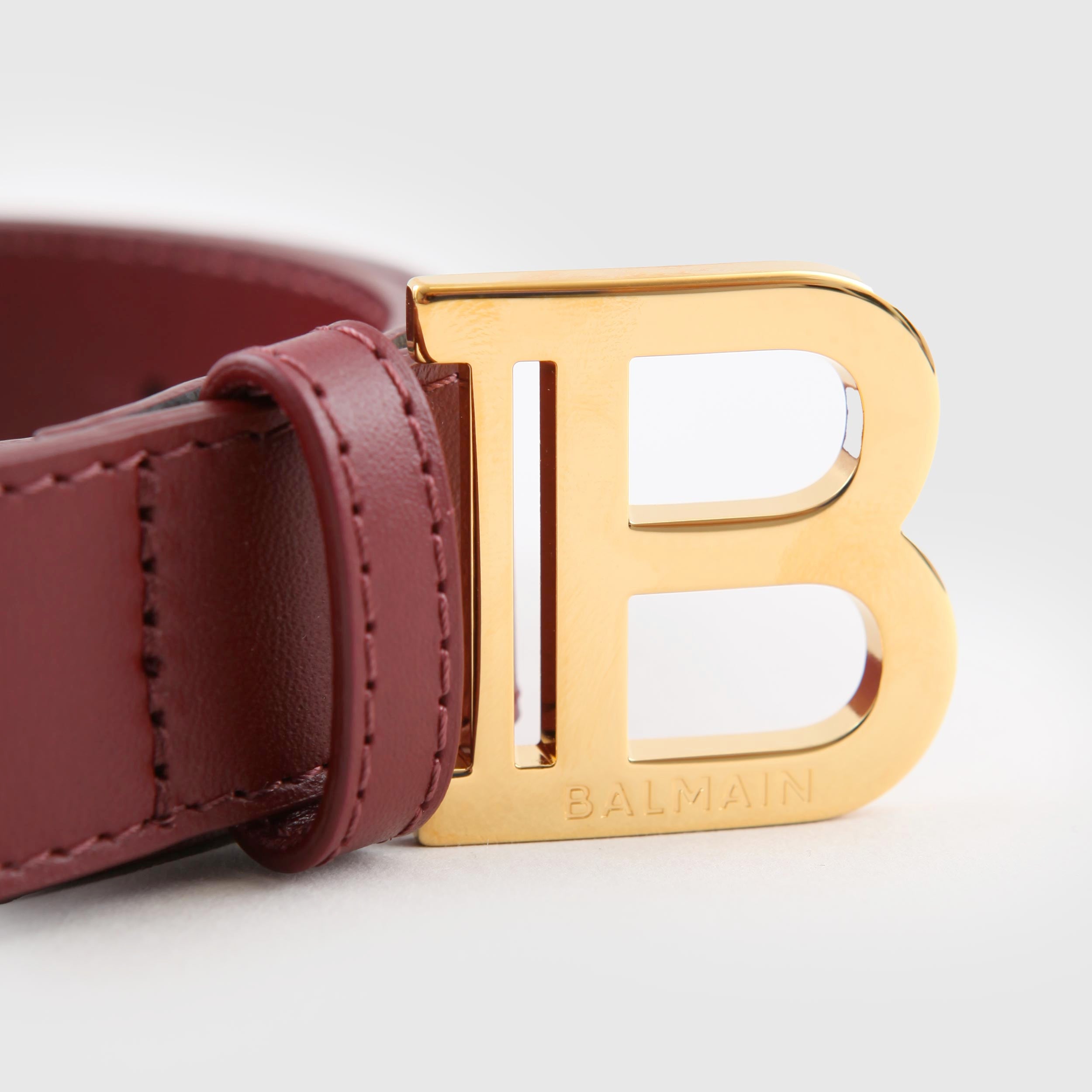 Bordeaux Leather Belt with Logo for Girl By BALMAIN