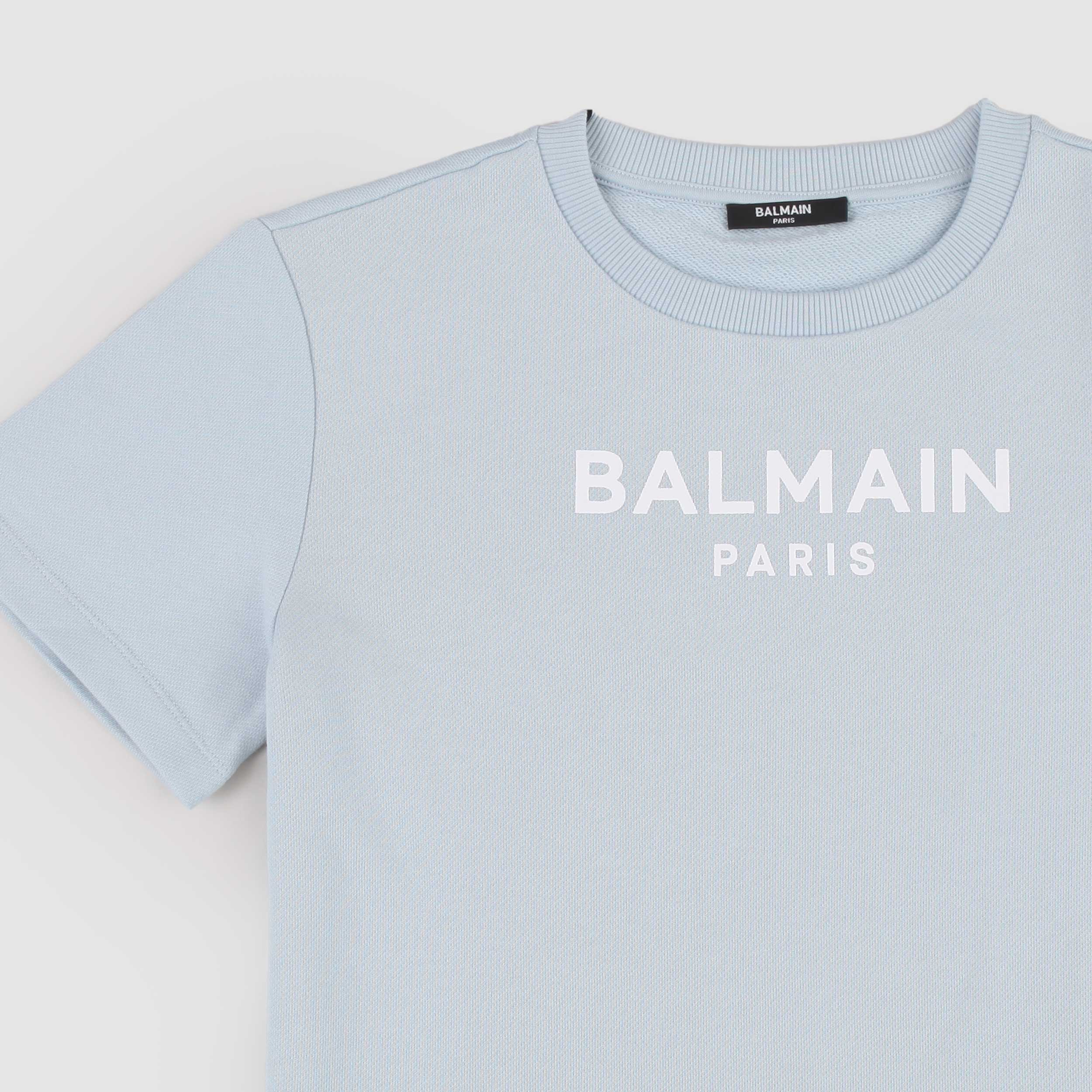 Felpa Celeste con Stampa Iconica Firmata BALMAIN